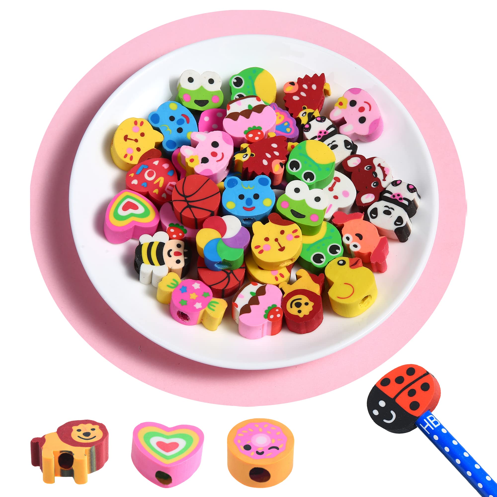 35PCS Fun Animal & Fruit Pencil Toppers - Cute Eraser Caps for Kids, Bulk School Supplies, Classroom Rewards & Party Favors - Perfect for Back to School, Birthday Gifts & Study Motivation (Random Patterns)