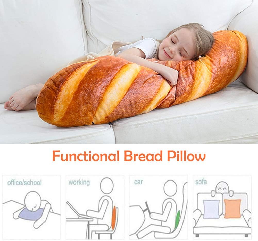 Soft Baguette Pillow - Funny Bread-Shaped Lumbar Support Cushion for Reading & Home Decor (40in) | Comfortable Backrest for Sofa, Bed, Office & Photo Backgrounds