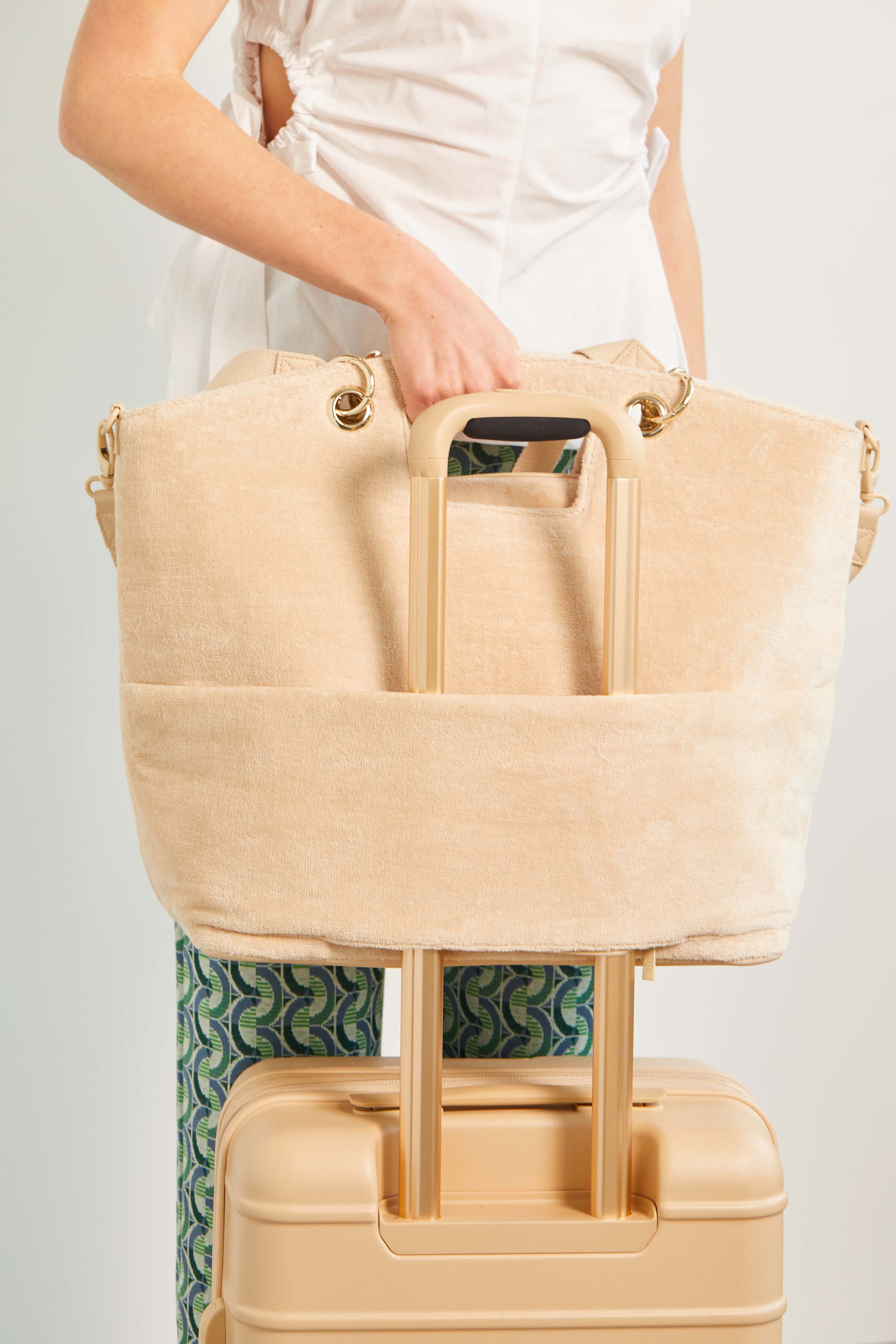Beige Terry Tote Bag - Soft Cotton Canvas Beach Tote for Women - Perfect for Shopping, Travel & Everyday Use