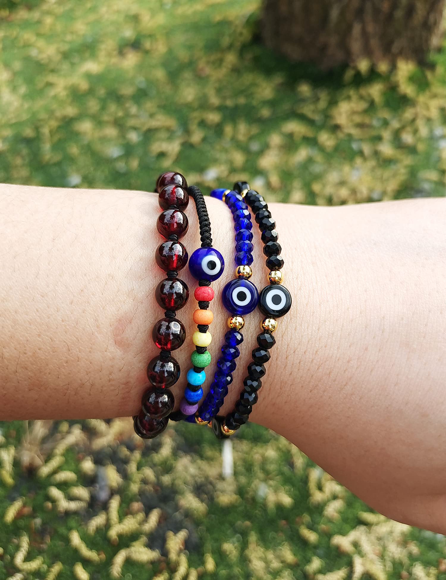 Evil Eye Beaded Bracelet for Women - Adjustable Protection Amulet with Blue & Red Beads - Good Luck Charm Jewelry for Everyday Wear, Gift Giving & Spiritual Protection