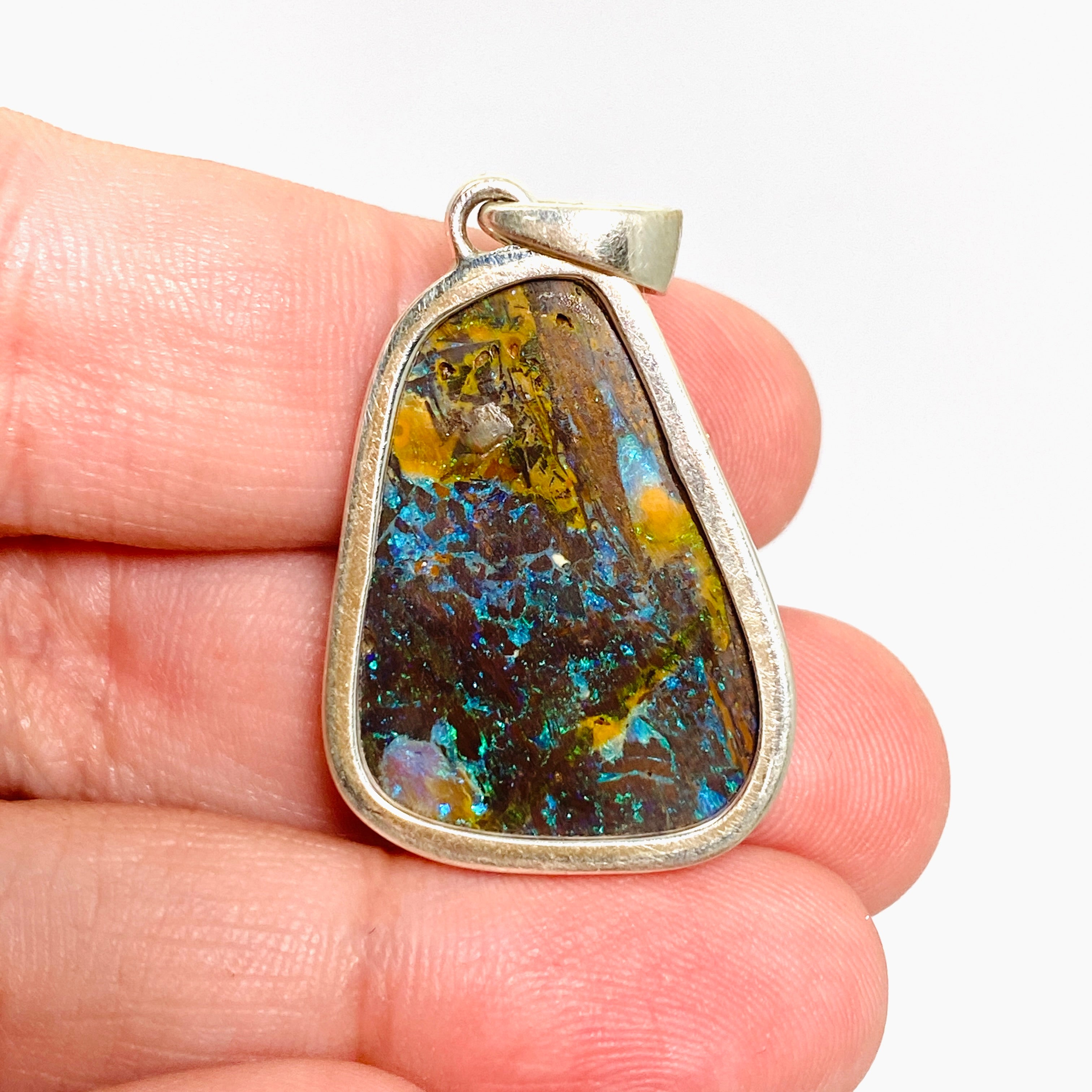 Natural Boulder Opal Freeform Cabochon Pendant Necklace - Unique Handmade Jewelry for Women - Perfect for Boho Style & Special Occasions