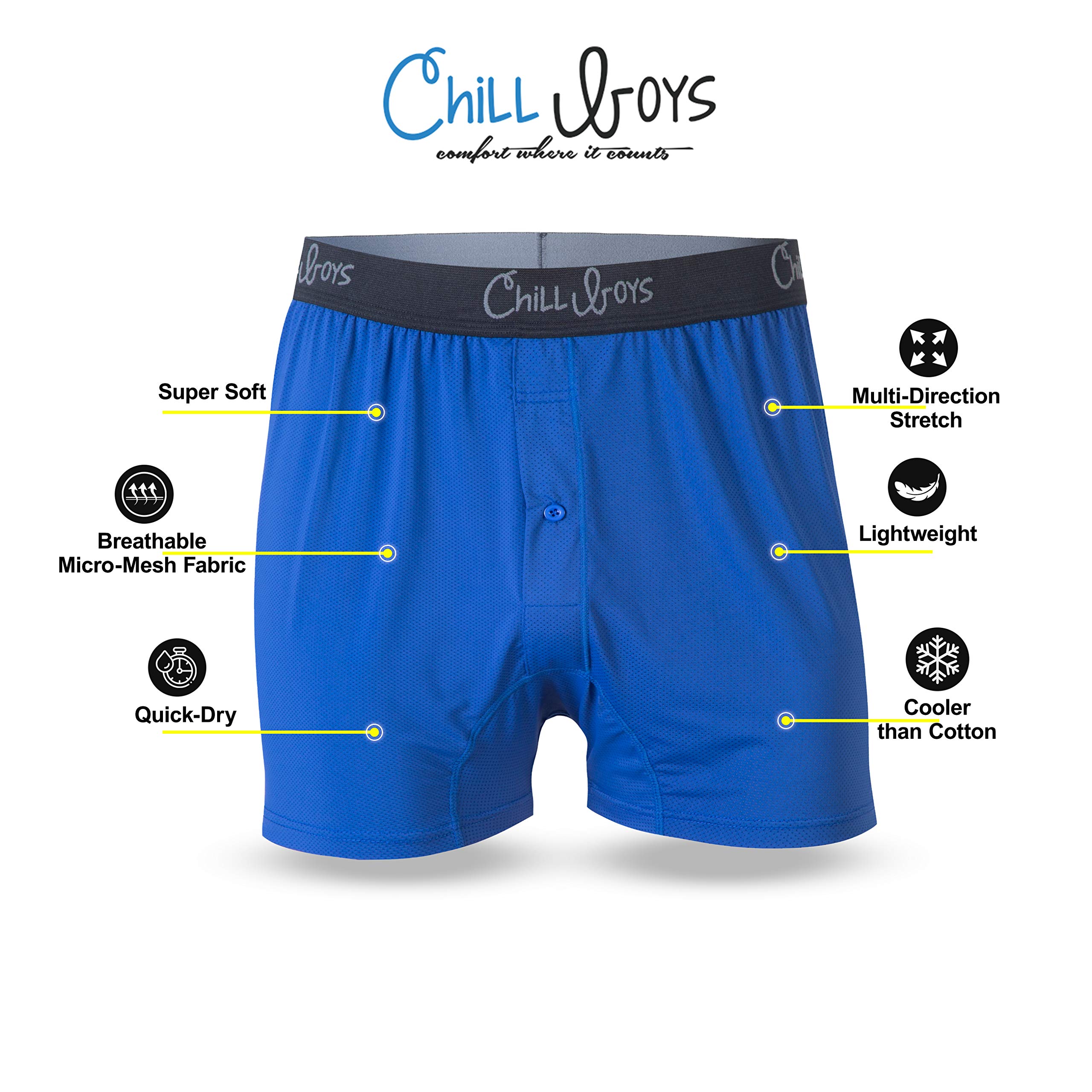 Chill Boys Performance Boxer Briefs 3-Pack - Moisture Wicking Men's Underwear for Active Lifestyle | Breathable & Comfortable Boxer Shorts for Workout, Sports & Everyday Wear