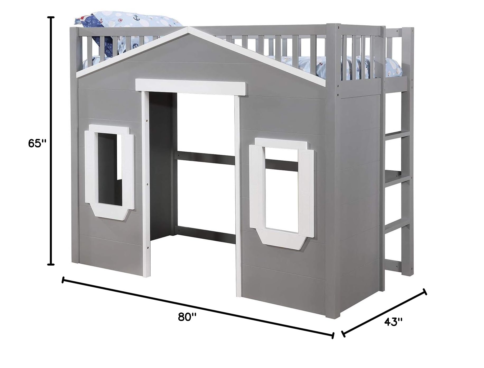 Daileas Contemporary Wood Twin Loft Bed with Ladder - Space-Saving Gray & White Design for Kids & Teens - Perfect for Small Bedrooms, Dorms & Studio Apartments