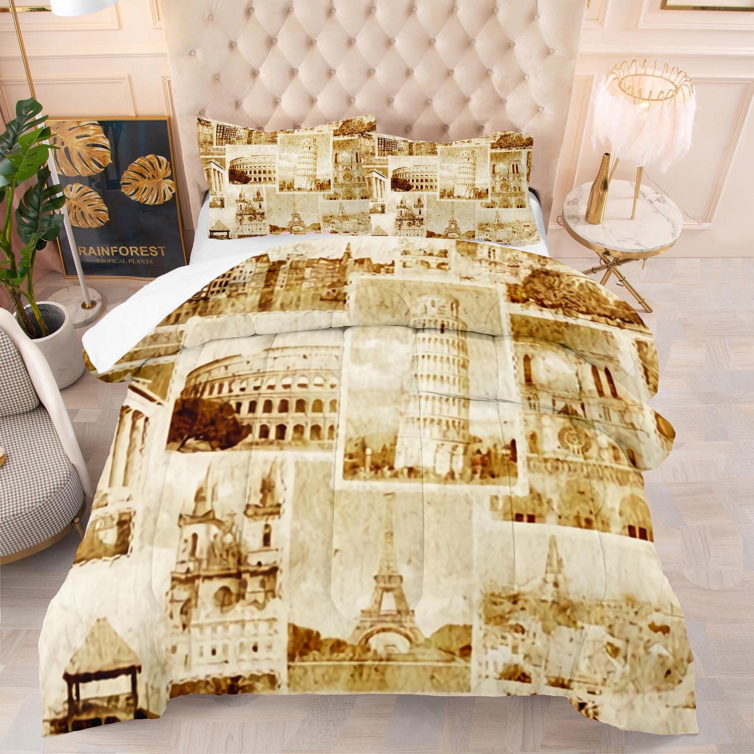 2 PCS Modern Paris Eiffel Tower Comforter Set - French Style Twin Size Bedding Quilt Set for Boys, Kids & Adults (1 Duvet + 1 Pillowcase) | Perfect for Teen Bedrooms, Dorm Decor & Paris-Themed Home Decor