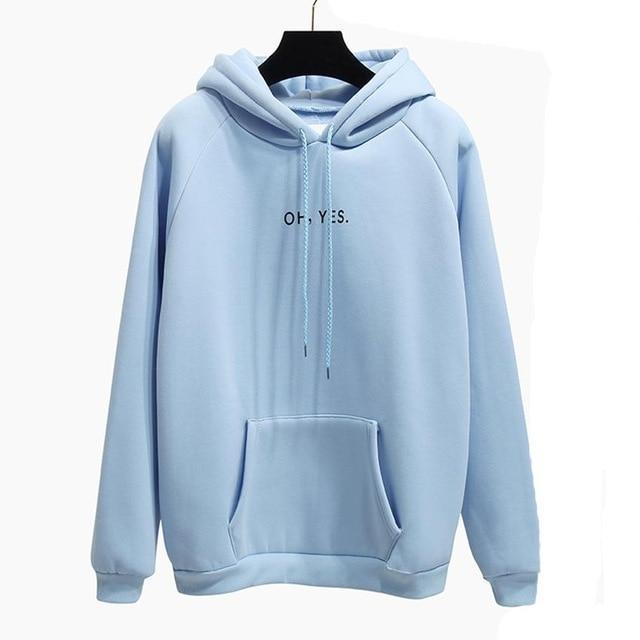 Oh Yes Letter Harajuku Winter Fleece Pullover - Cozy Kawaii Sweatshirt for Women | Soft Warm Fleece Jacket | Cute Casual Outfit for Winter, Christmas & Streetwear Fashion