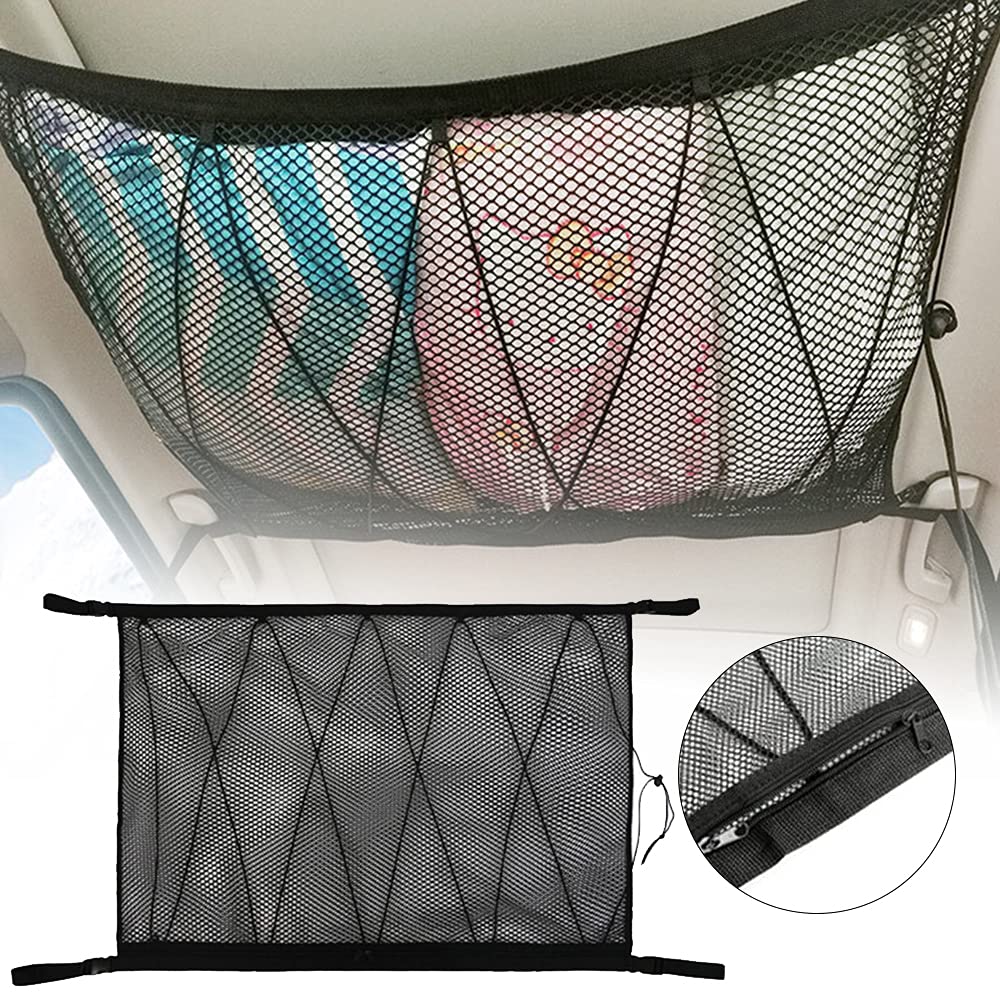 35.5x25.5 Inch Adjustable SUV Roof Storage Organizer - Heavy Duty Car Ceiling Cargo Net for Camping Gear, Travel Accessories, Blankets & Toys | Perfect for Road Trips, Outdoor Adventures & Family Vacations