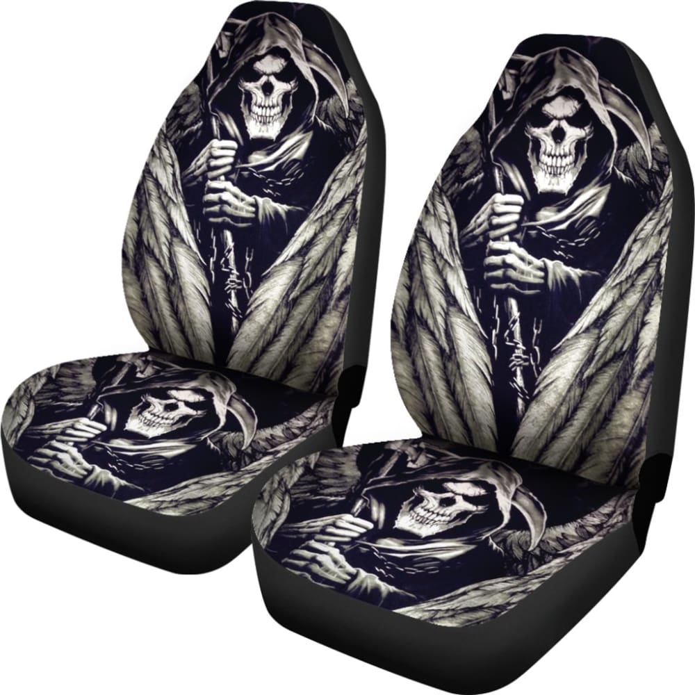 2 Pcs Gothic Skull Wings Car Seat Covers - Black PU Leather Auto Seat Protectors for Cars, Trucks & SUVs | Halloween Decor, Gothic Style Accessories for Car Enthusiasts