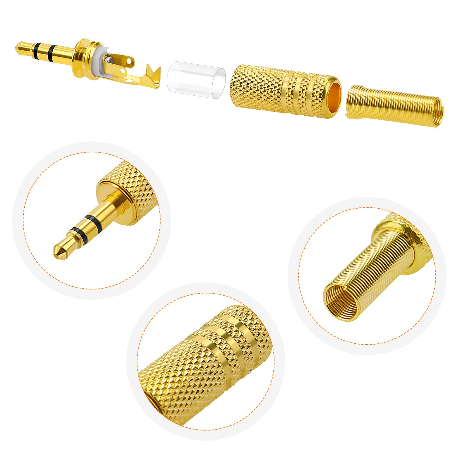 15 PCS 3.5mm TRS Male Audio Jack Plug - Gold Plated Metal Headphone Connector with Spring for Soldering | Compatible with Headphones, Earbuds, Headsets | DIY Audio Repair & Custom Cable Making