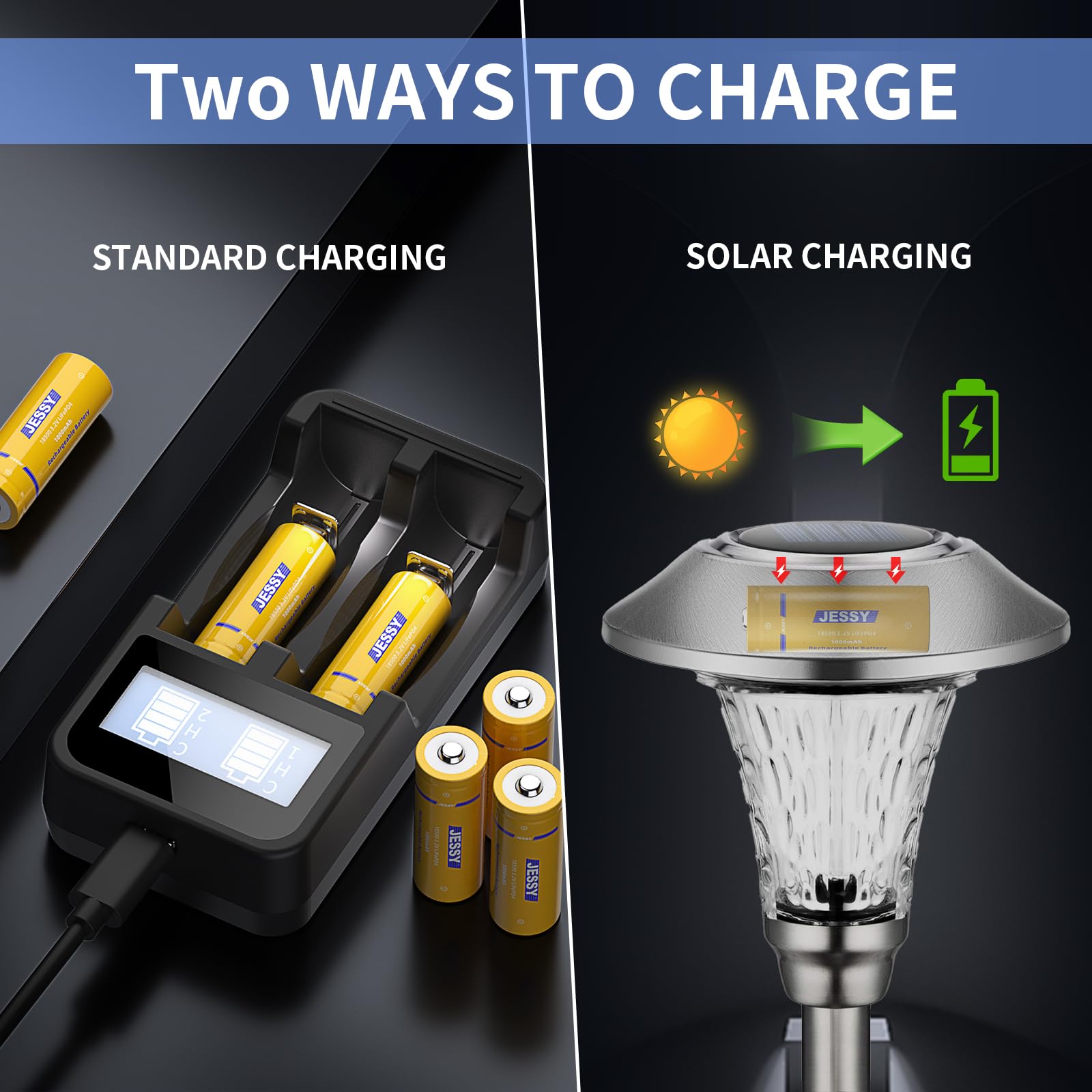 4 Pack 3.2V Rechargeable Solar Batteries - 18500 LiFePO4 Lithium Batteries 1000mAh for Outdoor Solar Lights, Garden Lights, Pathway Lights - Perfect for Backyard, Patio & Landscape Lighting
