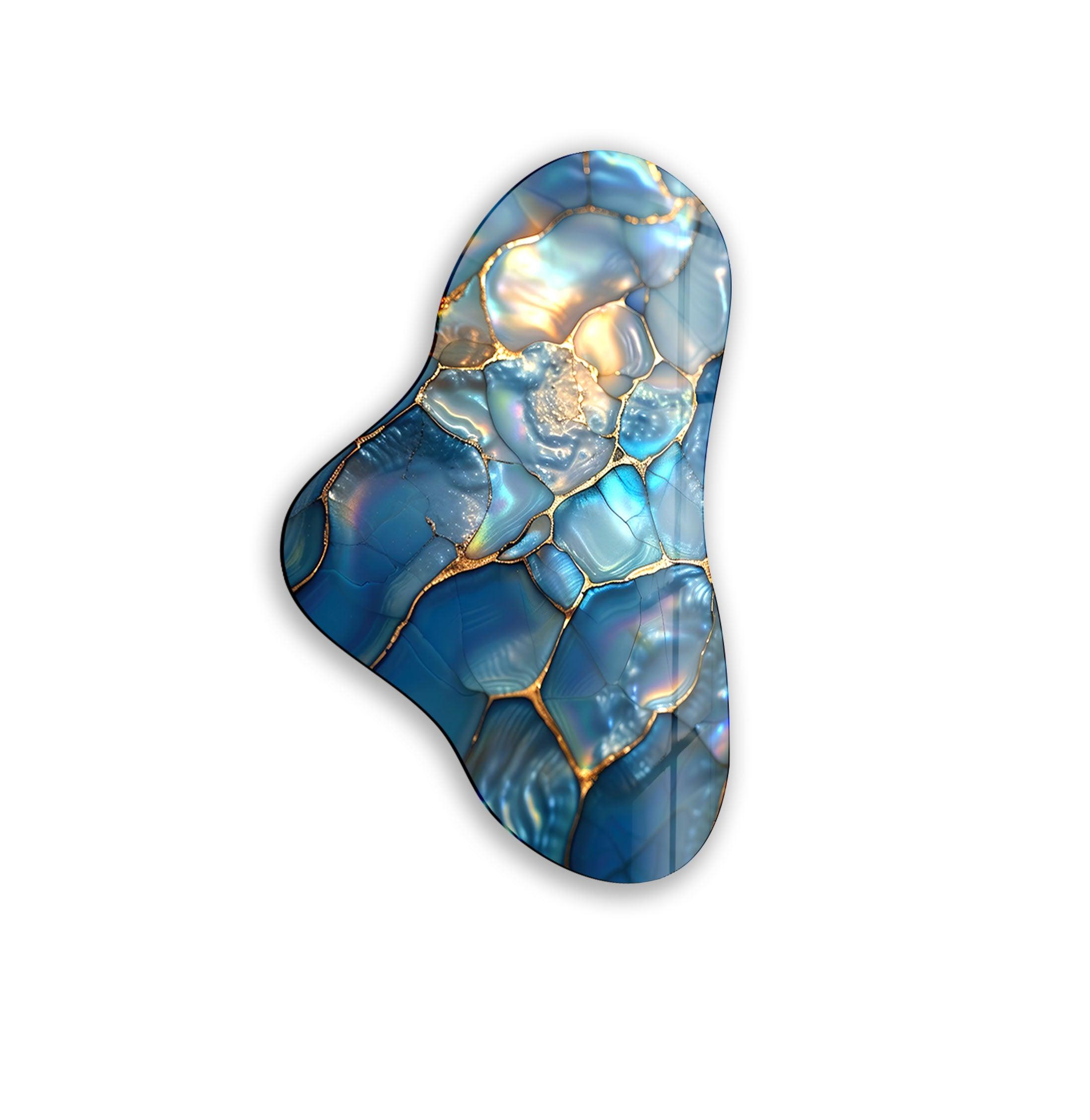 Blue Abstract Asymmetrical Glass Wall Art - Modern Home Decor for Living Room, Bedroom & Office | Handmade Glass Artwork