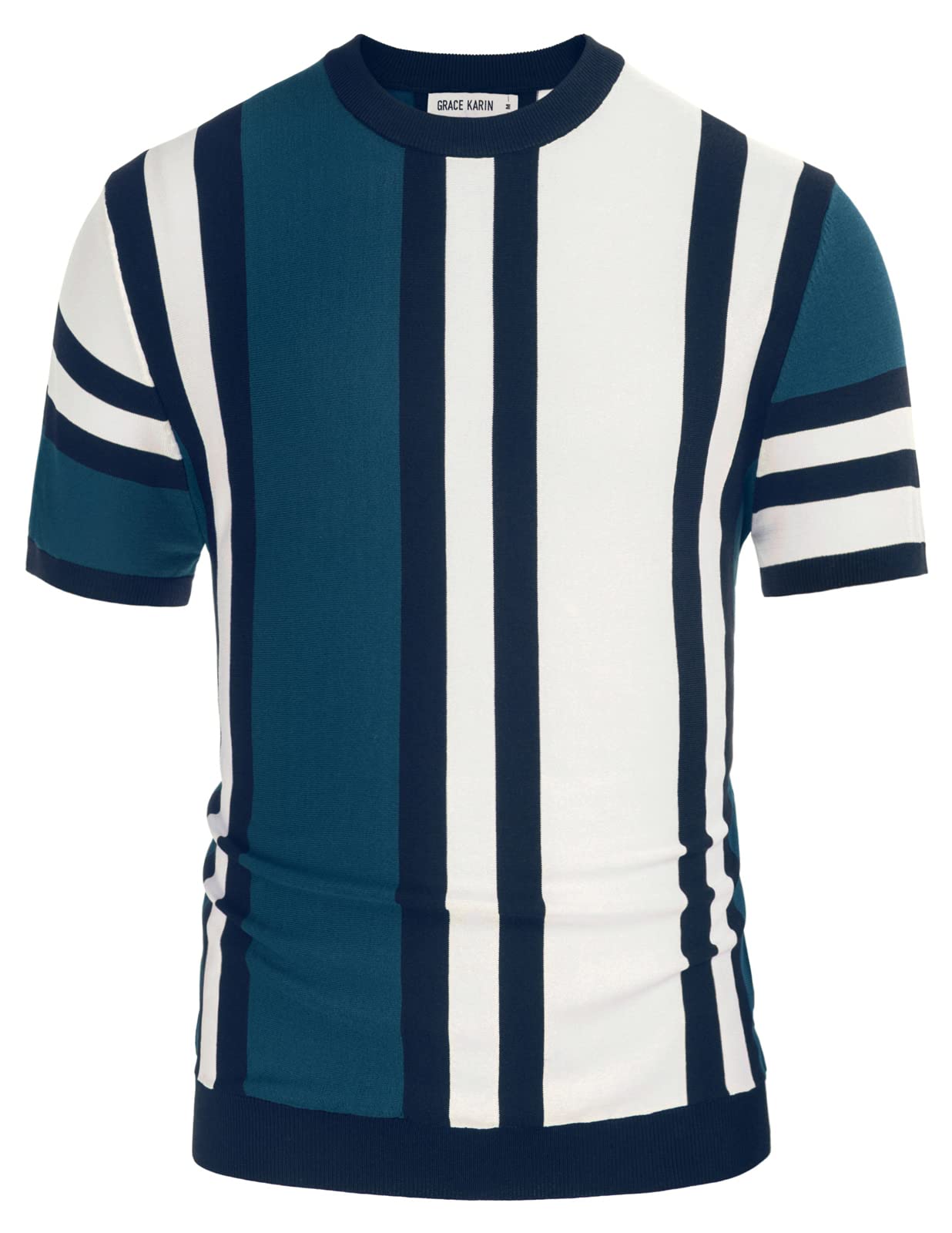GRACE KARIN Men's Striped Crewneck T-Shirt - Soft Cotton Short Sleeve Casual Knit Top for Everyday Wear | Perfect for Street Style, Weekend Outfits & Summer Fashion