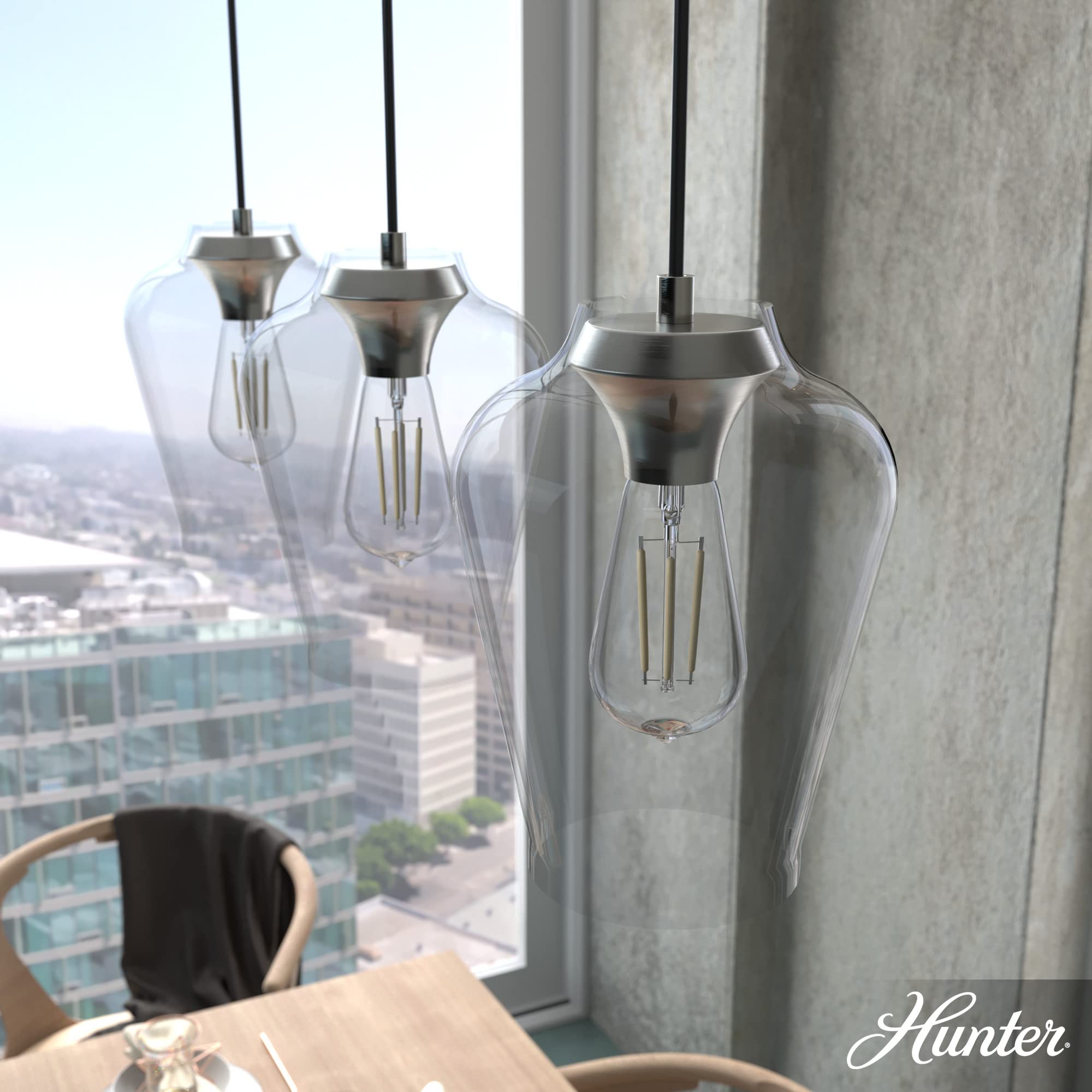 Hunter Fan Company 19725 Vidria Cluster Pendant Light Fixture - Brushed Nickel Finish - Modern Ceiling Light for Dining Room, Kitchen Island & Bedroom