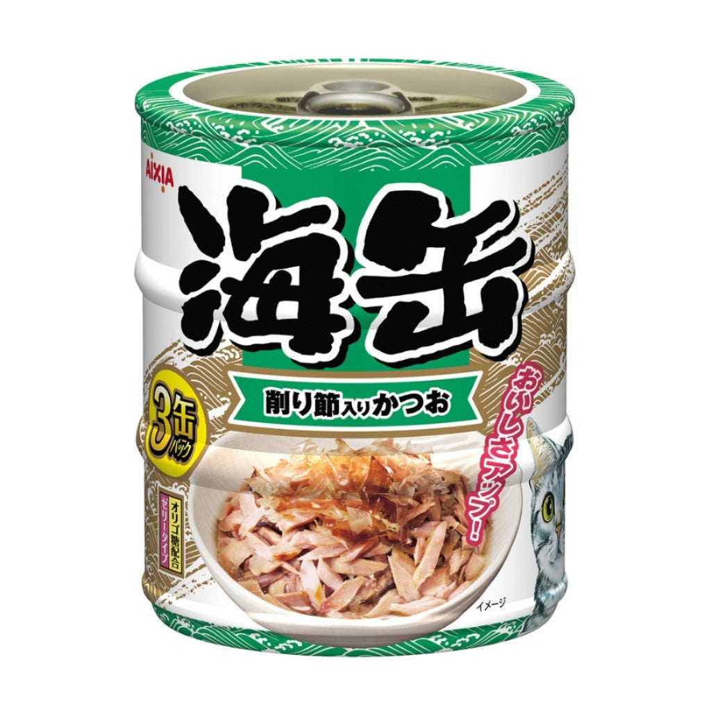 Aixia Umi Can Mini 60g x 3 Cans Skipjack Tuna & Whitebait Cat Food with Chicken Fillet & Dried Skipjack Flakes in Jelly - Delicious Wet Food for Adult Cats, Kittens, and Senior Cats - Perfect for Mealtime, Treats, or Mixing with Dry Food