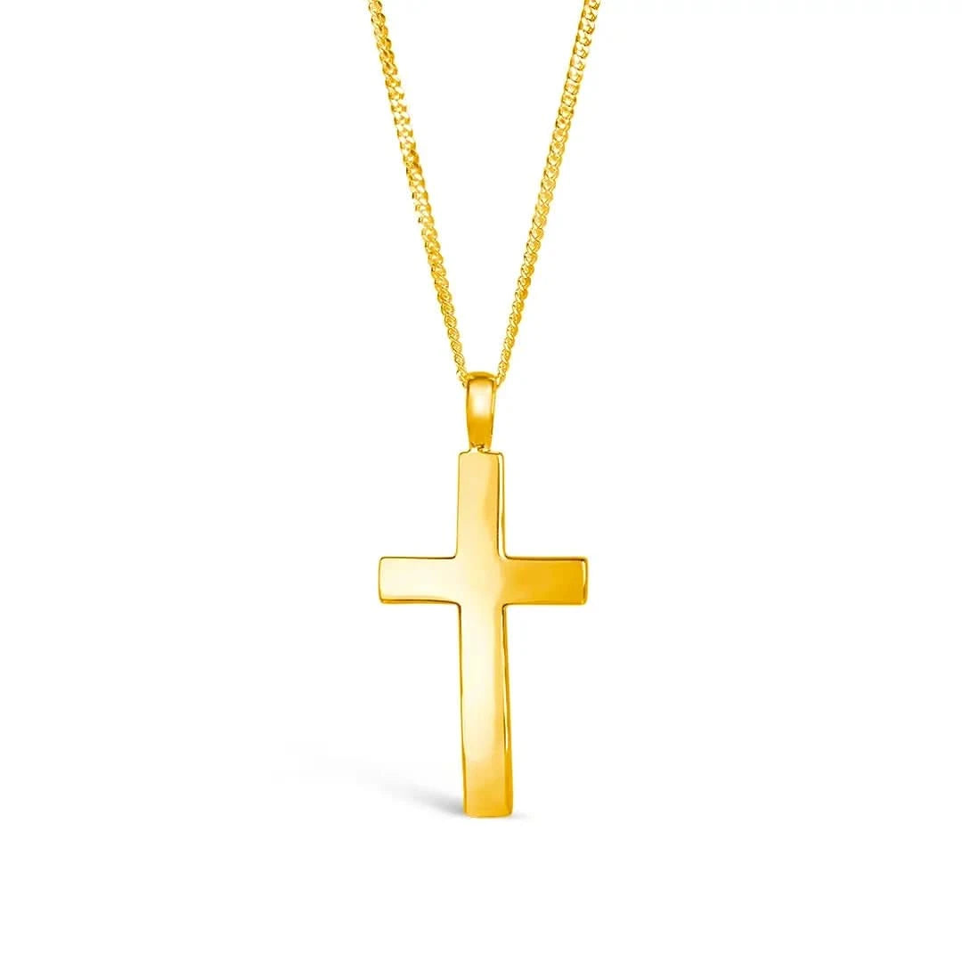 Men's 14K Gold Plated Heavy Cross Pendant Necklace for Men - Religious Jewelry Gift for Baptism, Confirmation & Everyday Wear