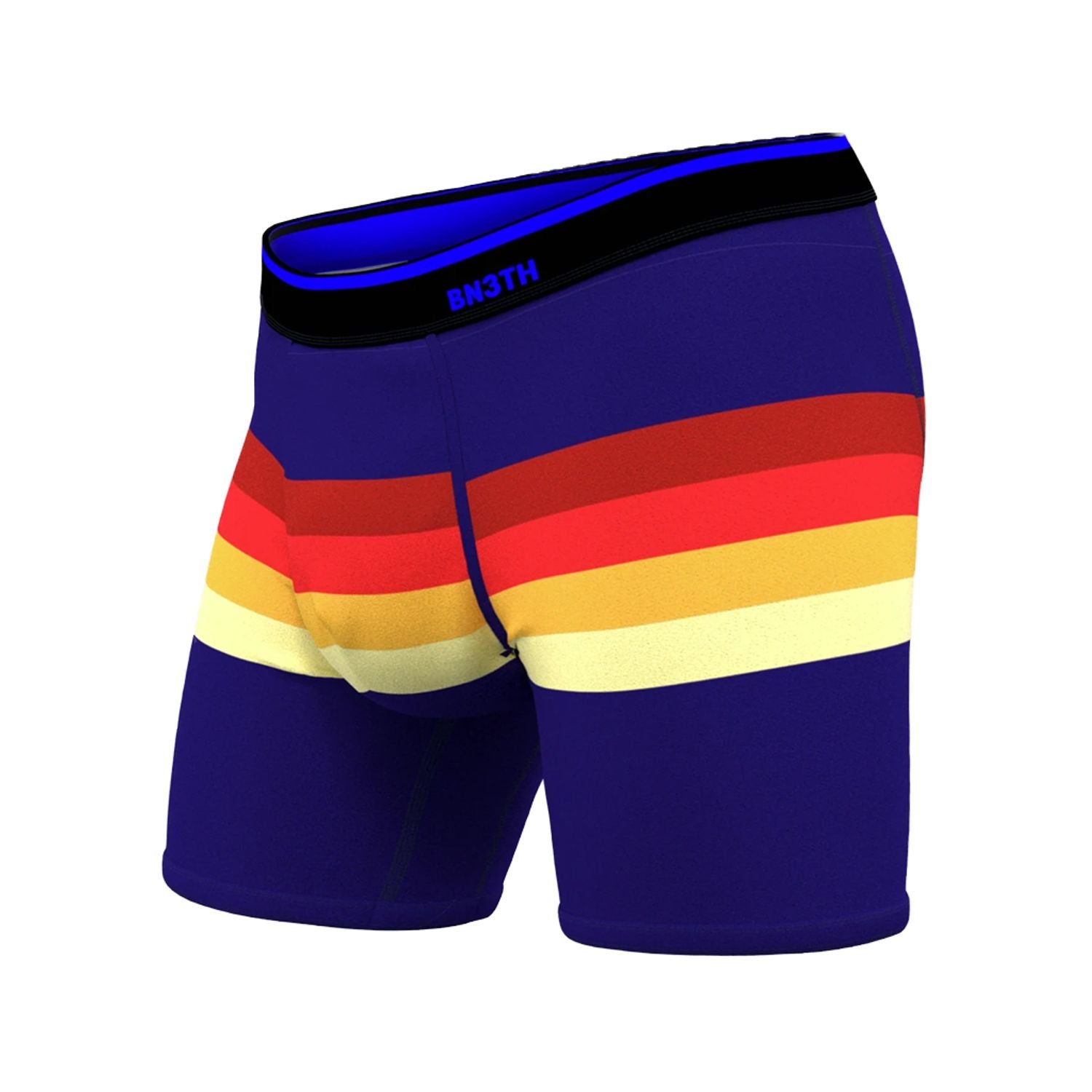 BN3TH Men's Boxer Brief with Fly - Retro Stripe Navy Blue Underwear for Comfort & Support - Perfect for Daily Wear, Workout & Lounge