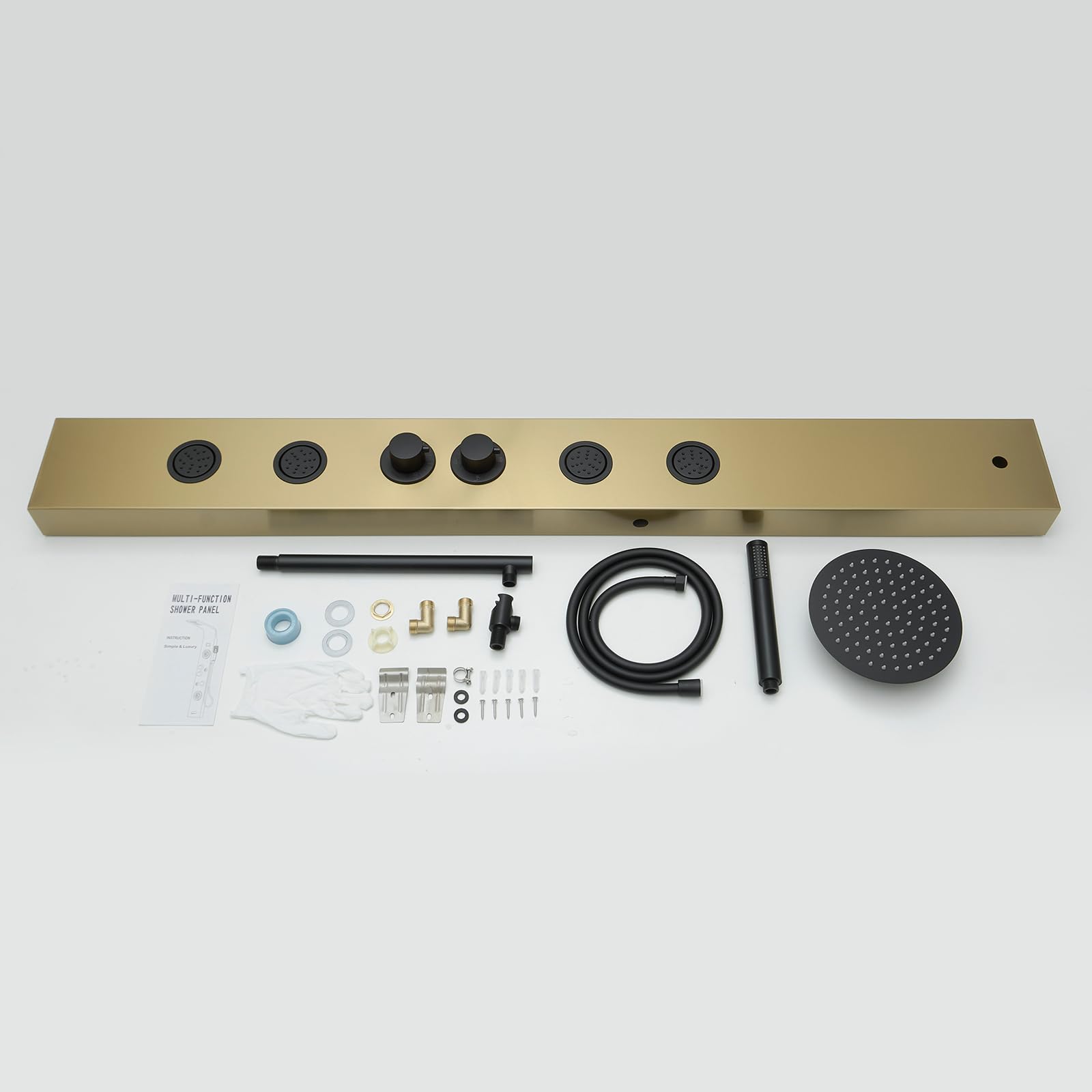 3 in 1 Stainless Steel Shower Panel Tower System - Adjustable Body Jets, Rainfall Shower Head & Handheld Shower - Brushed Gold Finish for Luxurious Bathroom Upgrade | Perfect for Master Bath, Spa-Like Experience & Modern Home Renovation