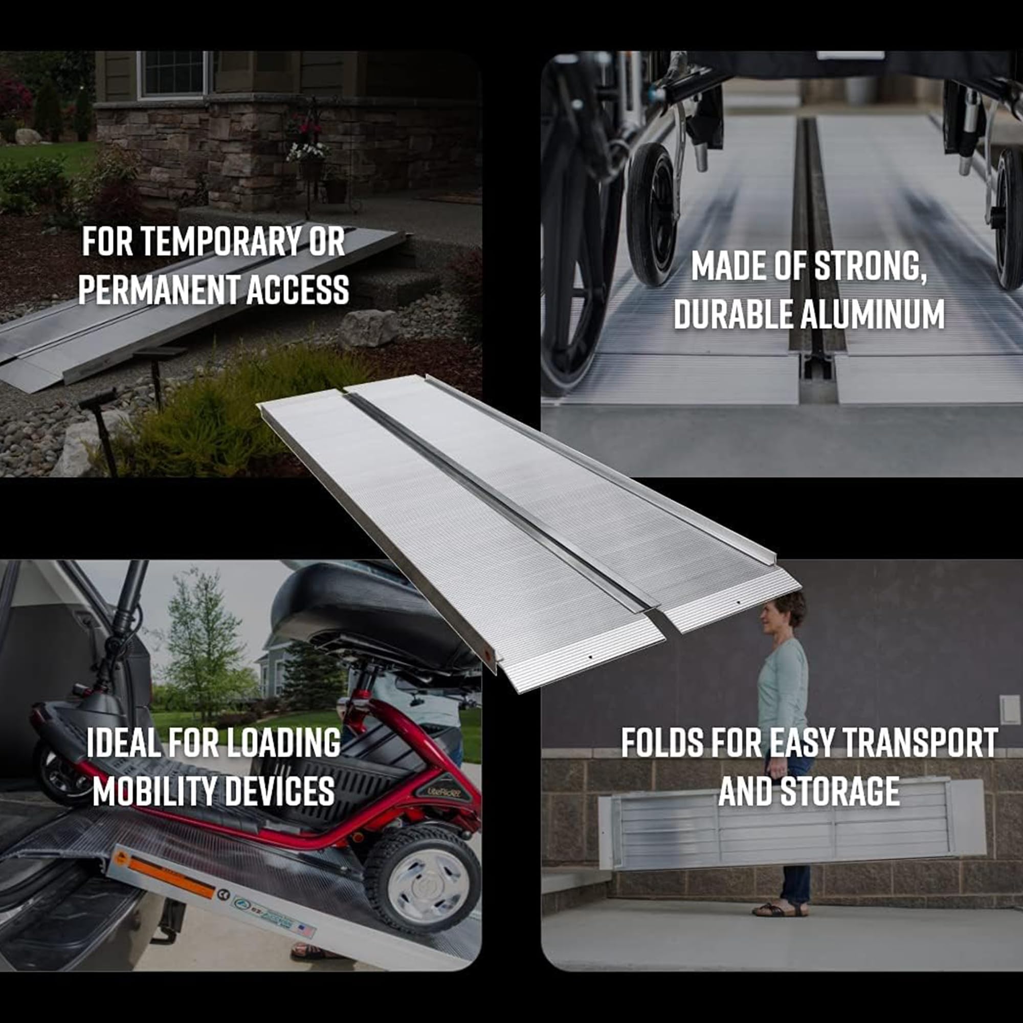 EZ-ACCESS 3ft x 30in Portable Singlefold Wheelchair Ramp with Ergonomic Handles & Anti-Slip Tread | Lightweight Aluminum Mobility Ramp for Home Entry, Vehicles & Threshold Access