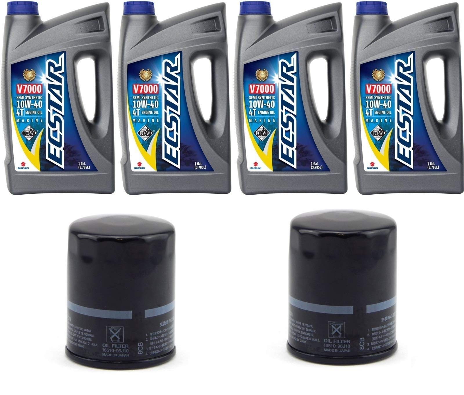 Suzuki ECSTAR V7000 10W-40 Marine 4-Stroke Engine Oil - 4 Gallon Kit with 2X 16510-82703 Oil Filters - Premium Performance for Outboard Motors, Boats & Watercraft