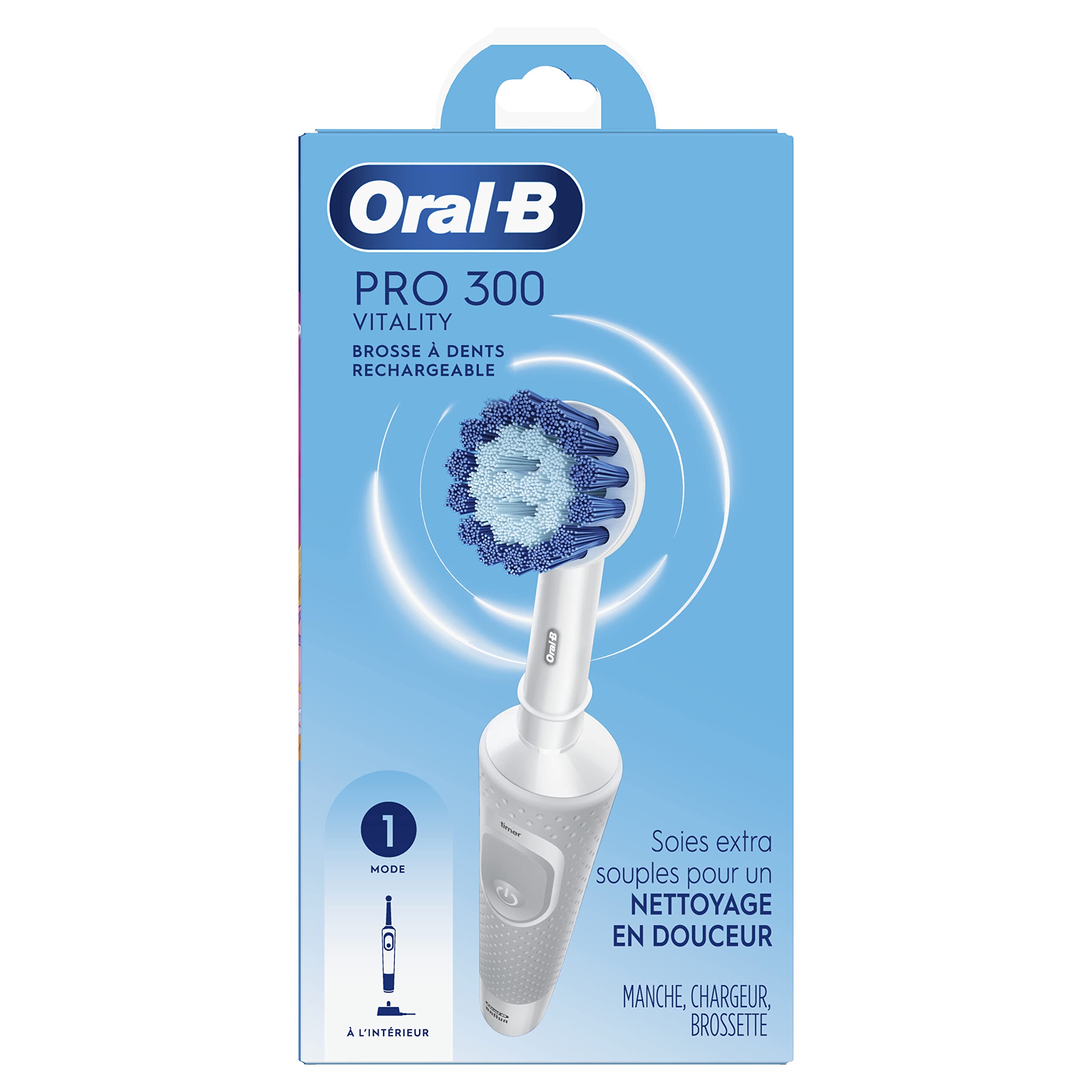 Oral-B Pro 300 Sensitive Clean Rechargeable Electric Toothbrush with 1 Brush Head - Gentle Whitening for Sensitive Teeth - Perfect for Travel & Daily Oral Care (White)