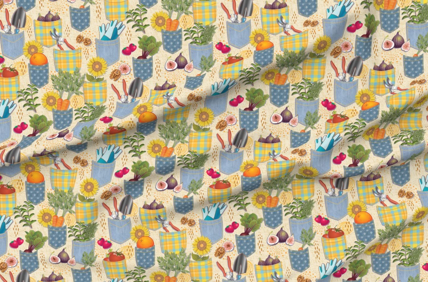 Organic Cotton Sateen Fabric - Sunflower Strawberries Print for Sewing & Quilting | Home Decor & Apparel