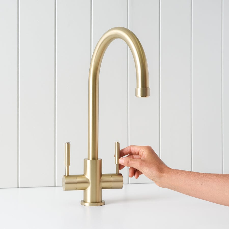 Premium Twin Tap Kitchen Faucet in Warm Brushed Nickel - Perfect for Modern Melbourne Homes & Stylish Kitchen Upgrades
