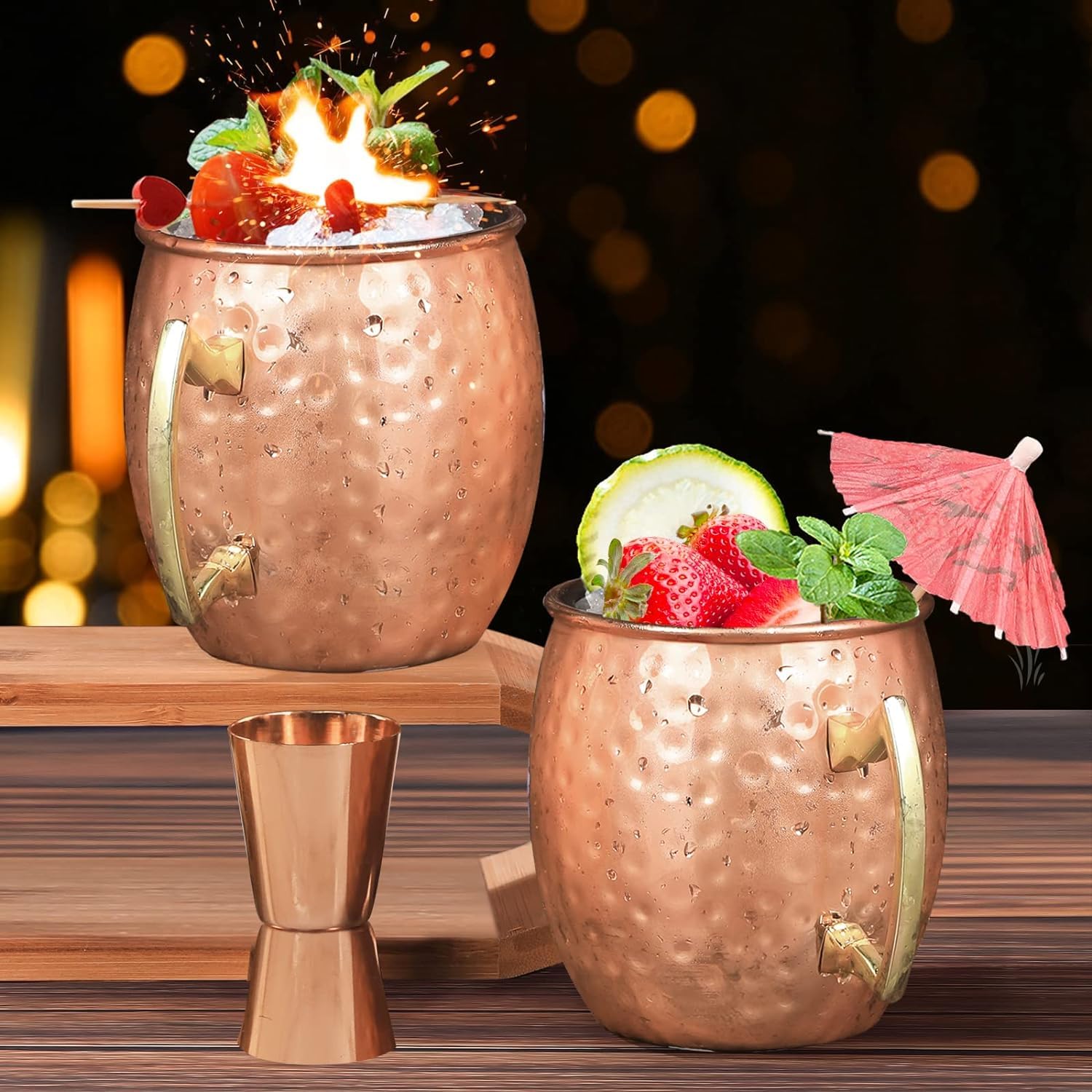 24-Pack Moscow Mule Copper Mugs Set - 18oz Hammered Stainless Steel Cups with Handle, Includes 1pc 0.5oz Double Jigger & 24 Stainless Steel Straws - Perfect for Cocktails, Cold Drinks & Party Serving