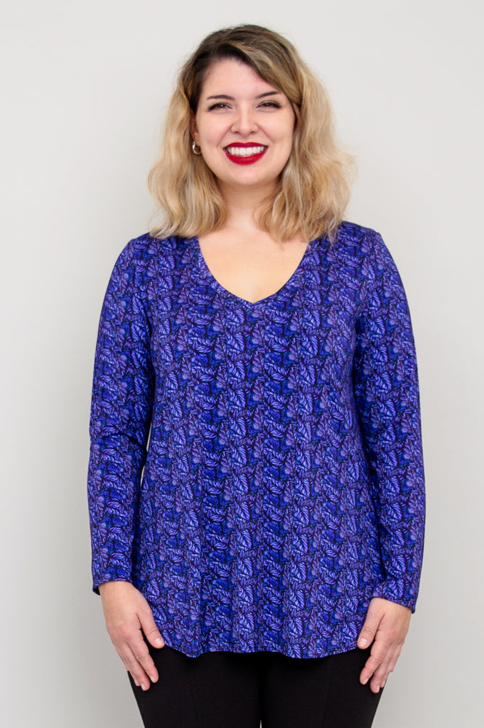 Jackie Long Sleeve Top - Midnight Leaves Print - Bamboo Fabric - Women's Casual Shirt - Perfect for Fall & Winter Layering