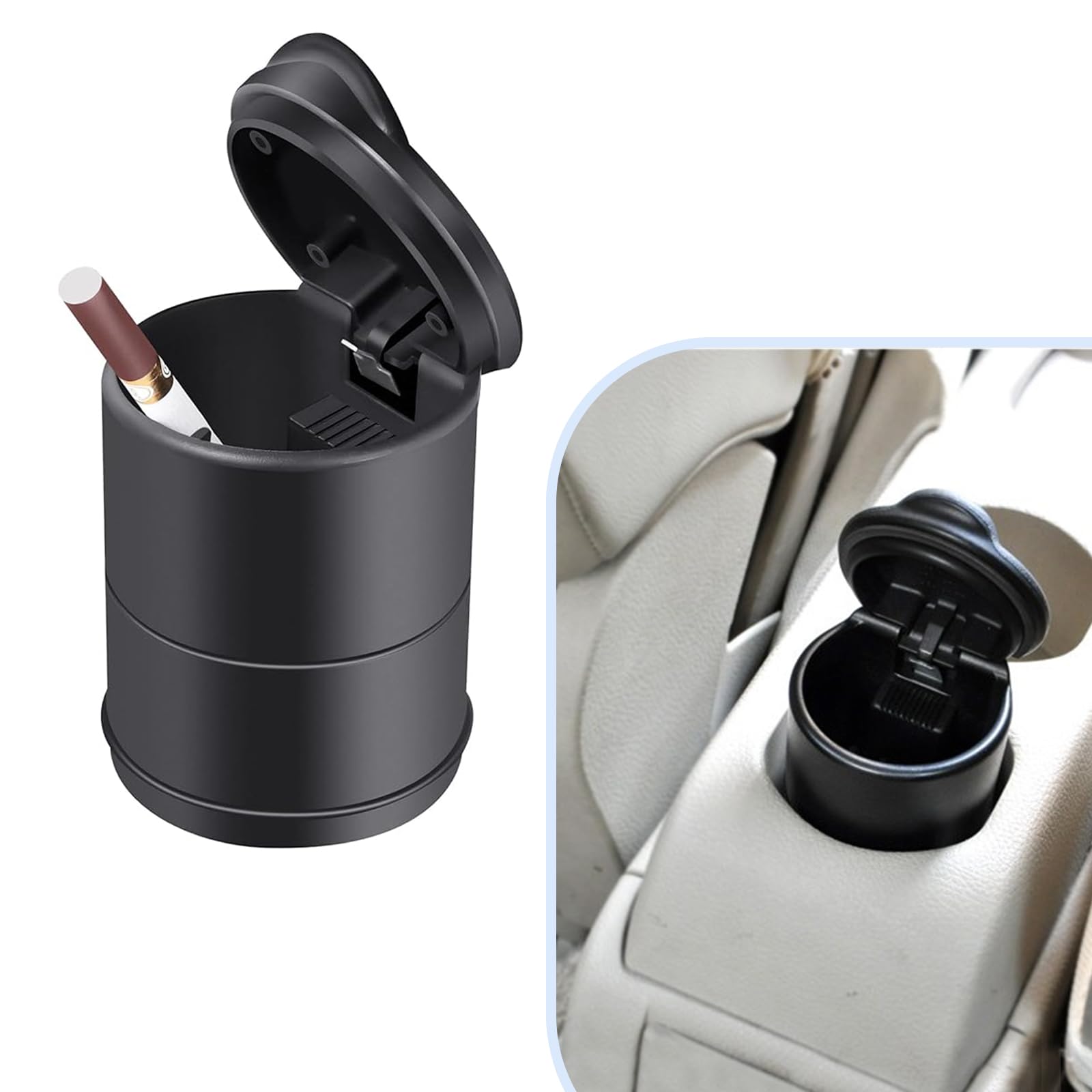 UGSHY 1 PC Car Ashtray with Lid - Portable Smell Proof Auto Ashtray for Car, Truck, Office & Home - Heat Resistant Vehicle Accessory (Black) | Perfect for Road Trips, Camping & Smoking Areas