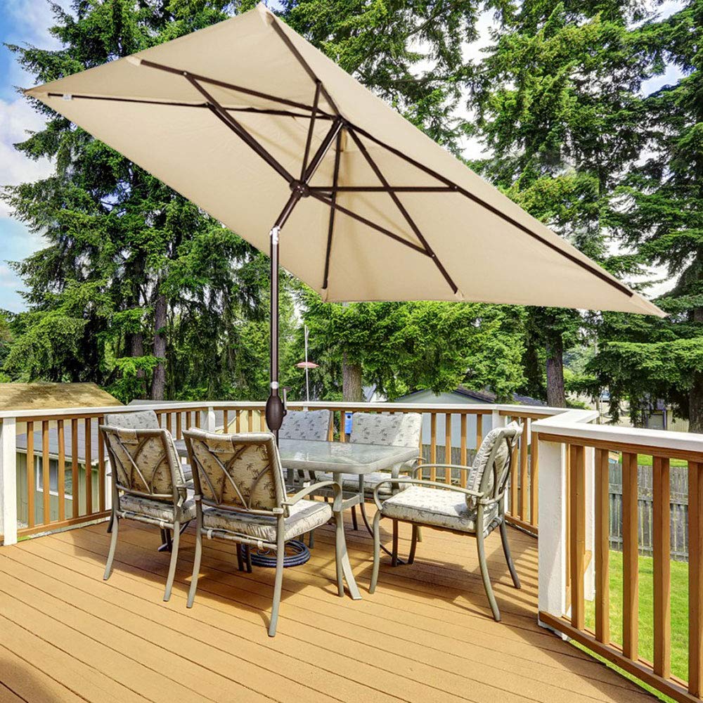 ABBA Patio 6.6x9.8 Ft Beige Rectangular Outdoor Market Umbrella with Push Button Tilt & Crank - Perfect for Poolside, Backyard, Restaurant, and Beach Shade