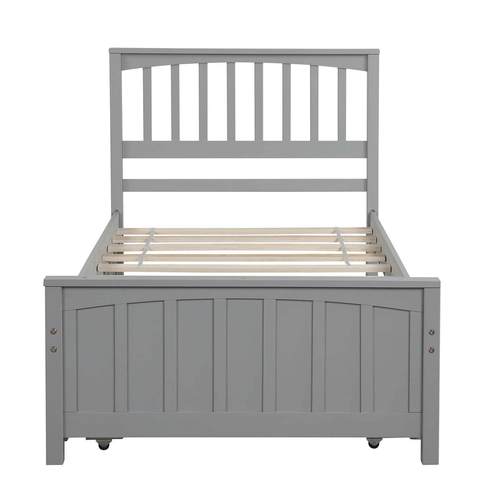 Harper & Bright Designs Twin Size Wooden Platform Bed Frame with Trundle - Grey Kids Bed for Small Spaces, Guest Rooms & Children's Bedrooms