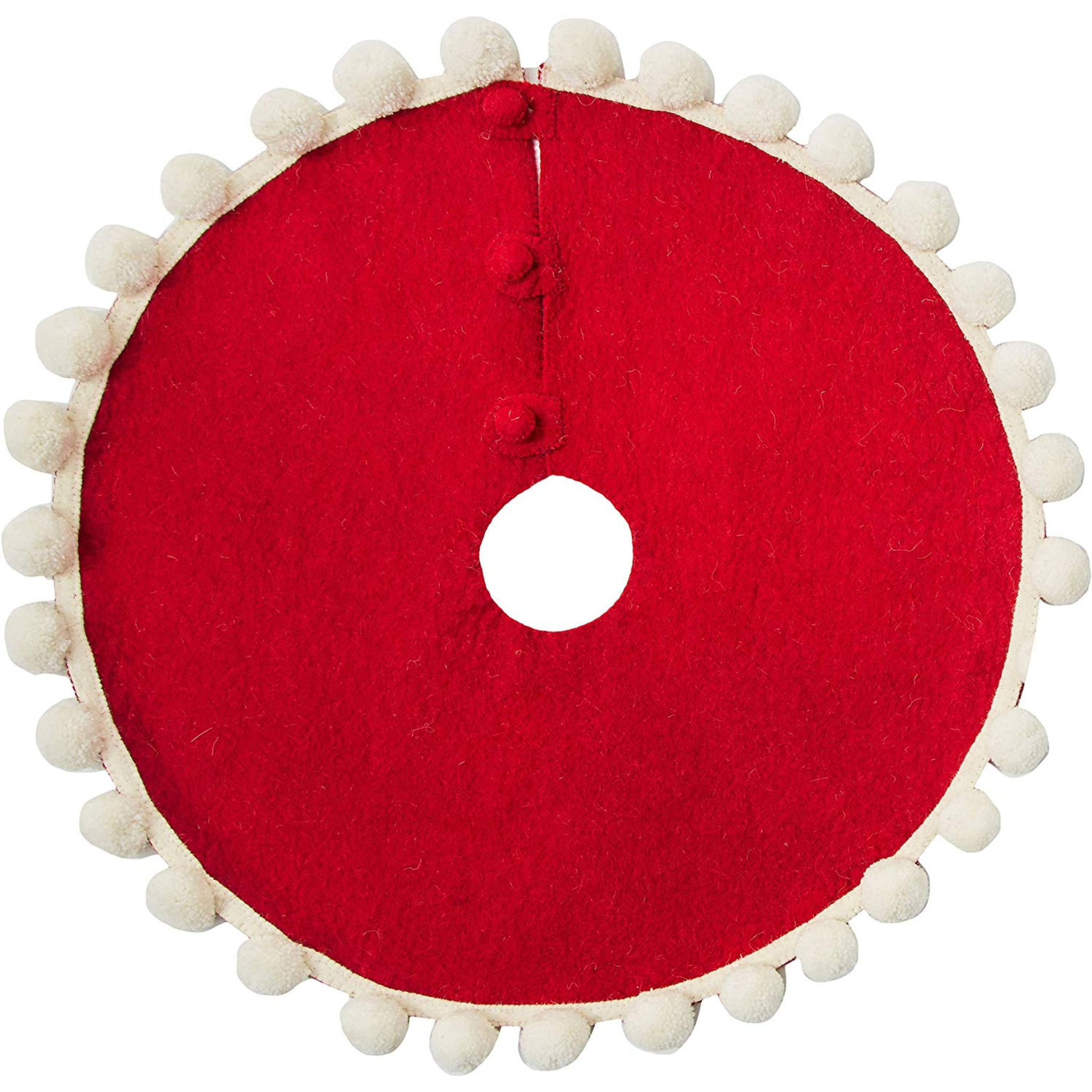 26 Inch Mini Christmas Tree Skirt with Hand-Felted Wool and Red Pom Poms - Perfect for Holiday Decor, Small Trees & Festive Home Styling