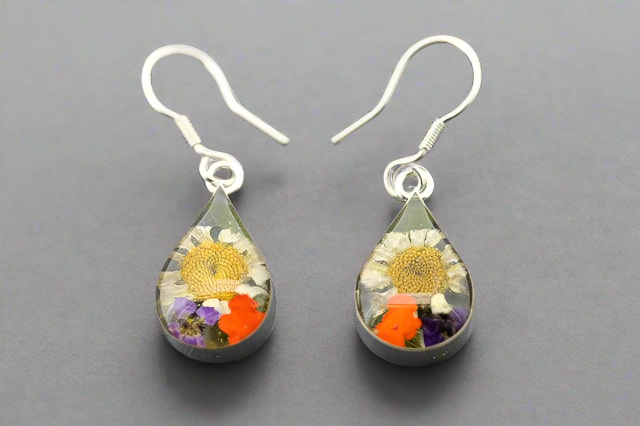 Handmade Resin Teardrop Earrings with Real Pressed Flowers - Boho Chic Jewelry for Women - Perfect for Weddings, Date Nights & Special Occasions