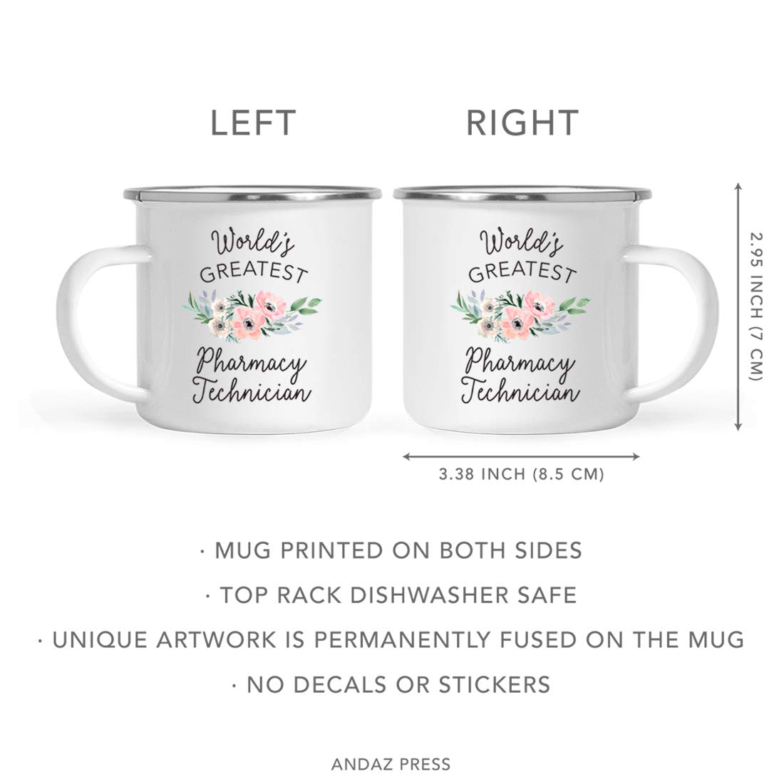 Andaz Press 11oz Stainless Steel Camping Coffee Mug with Pink Anemone Flower Design - Insulated Travel Mug for Pharmacy Technicians, Outdoor Enthusiasts - Perfect Gift for Birthday, Christmas, Nurses Week - Great for Camping, Hiking, Office Use & Daily Coffee Drinking
