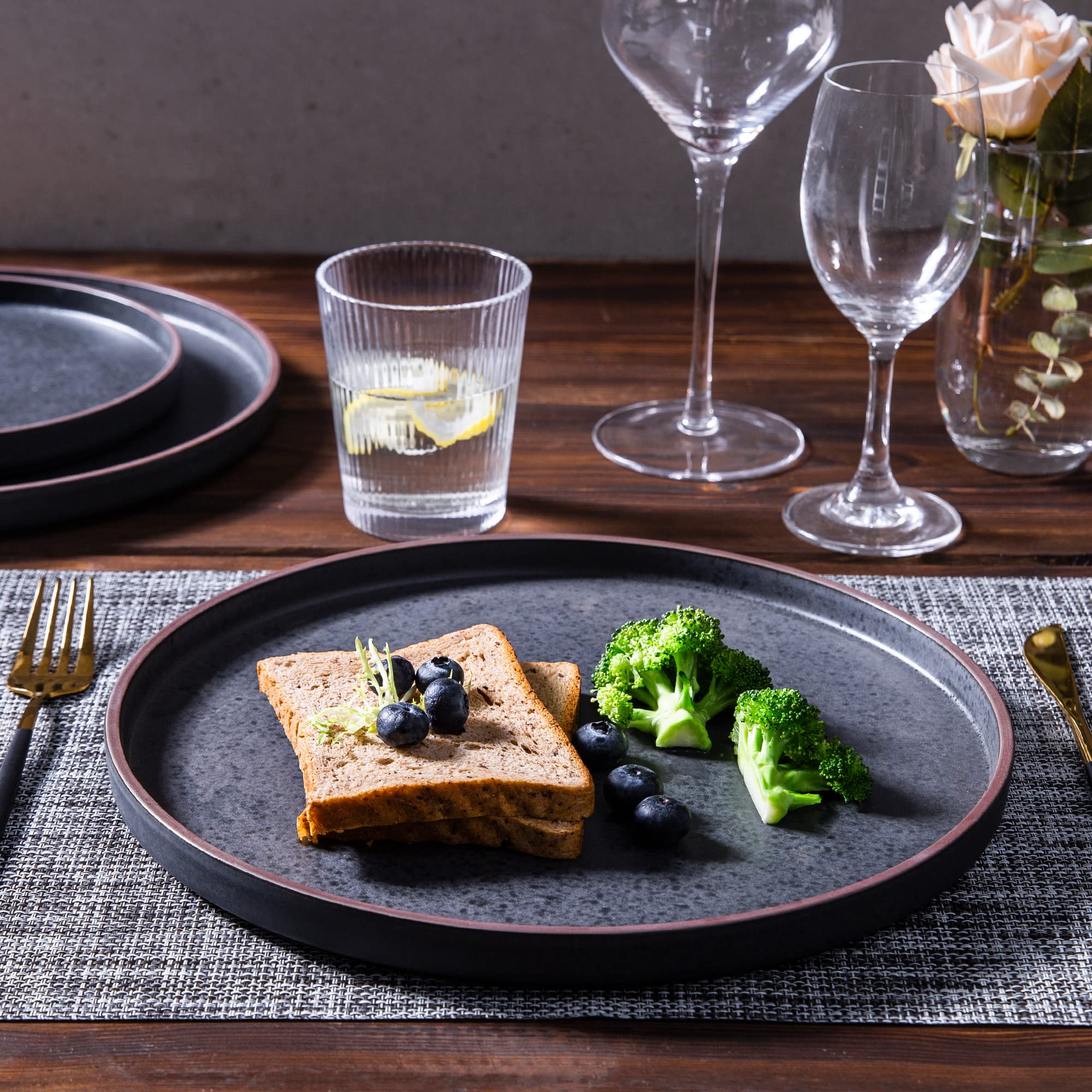 LERATIO 6-Piece Ceramic Dinner Plates Set - 10.75 Inch Large Round Plates, Microwave & Dishwasher Safe, Oven-Friendly Modern Dinnerware - Coffee Rim Design - Perfect for Family Dinners, Restaurants & Entertaining Guests