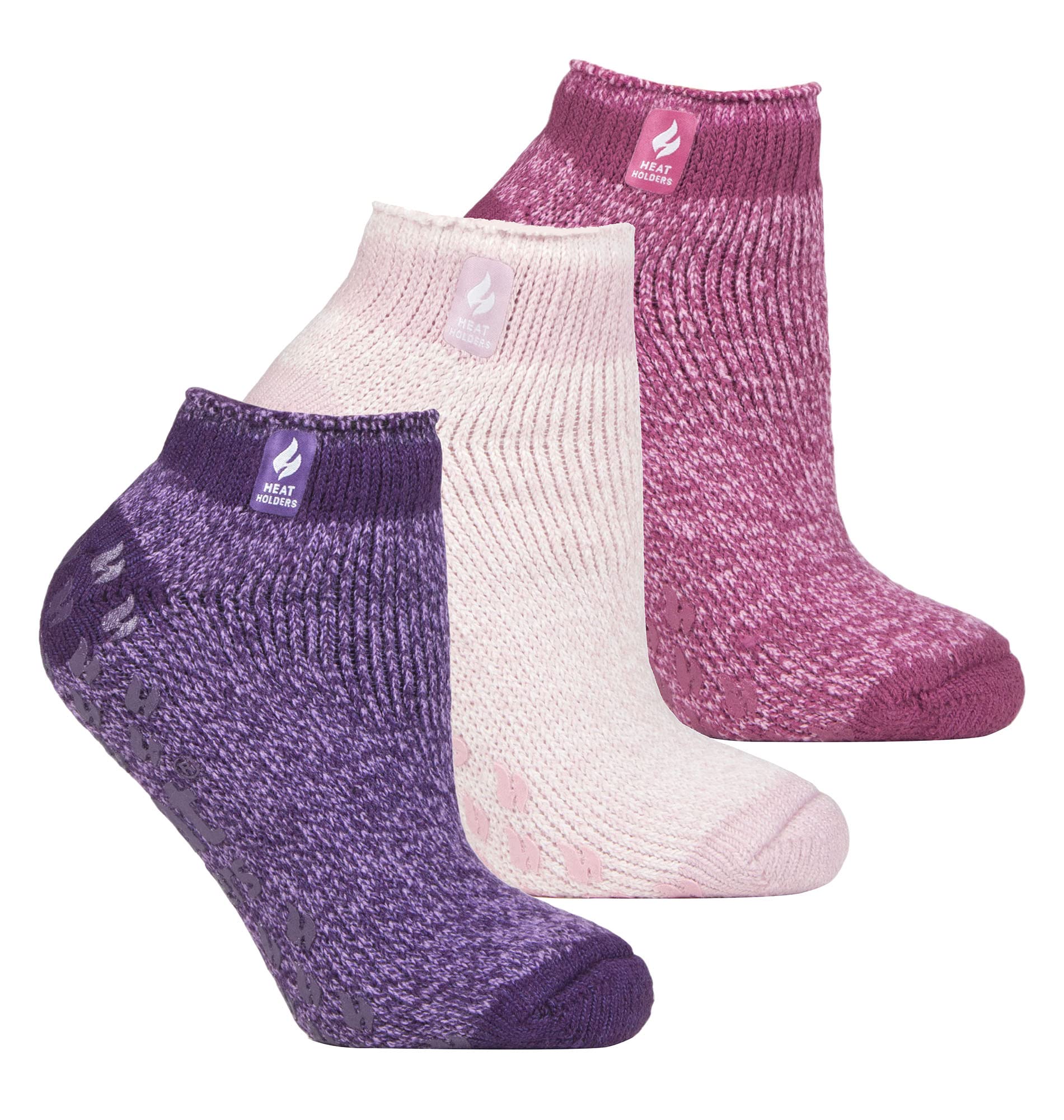 Heat Holders 3-Pack Women's Fleece Ankle Socks with Non-Slip Grippers - Ultra Warm Low-Cut Fluffy Slipper Socks for Winter, Indoor & Outdoor Wear