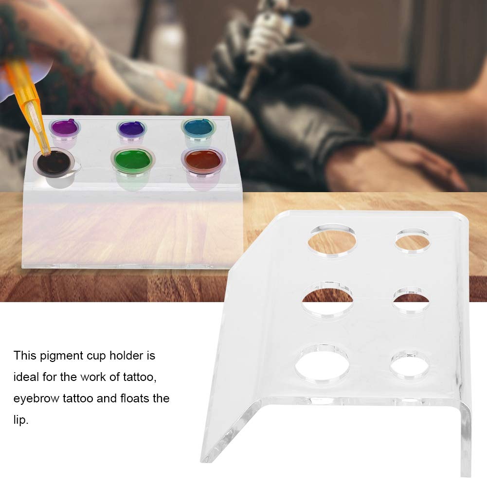 6-Hole Transparent Acrylic Pigment Cup Holder for Microblading & Permanent Makeup - Ink Cup Stand with Secure Storage - Perfect for Tattoo Artists & Beauty Professionals