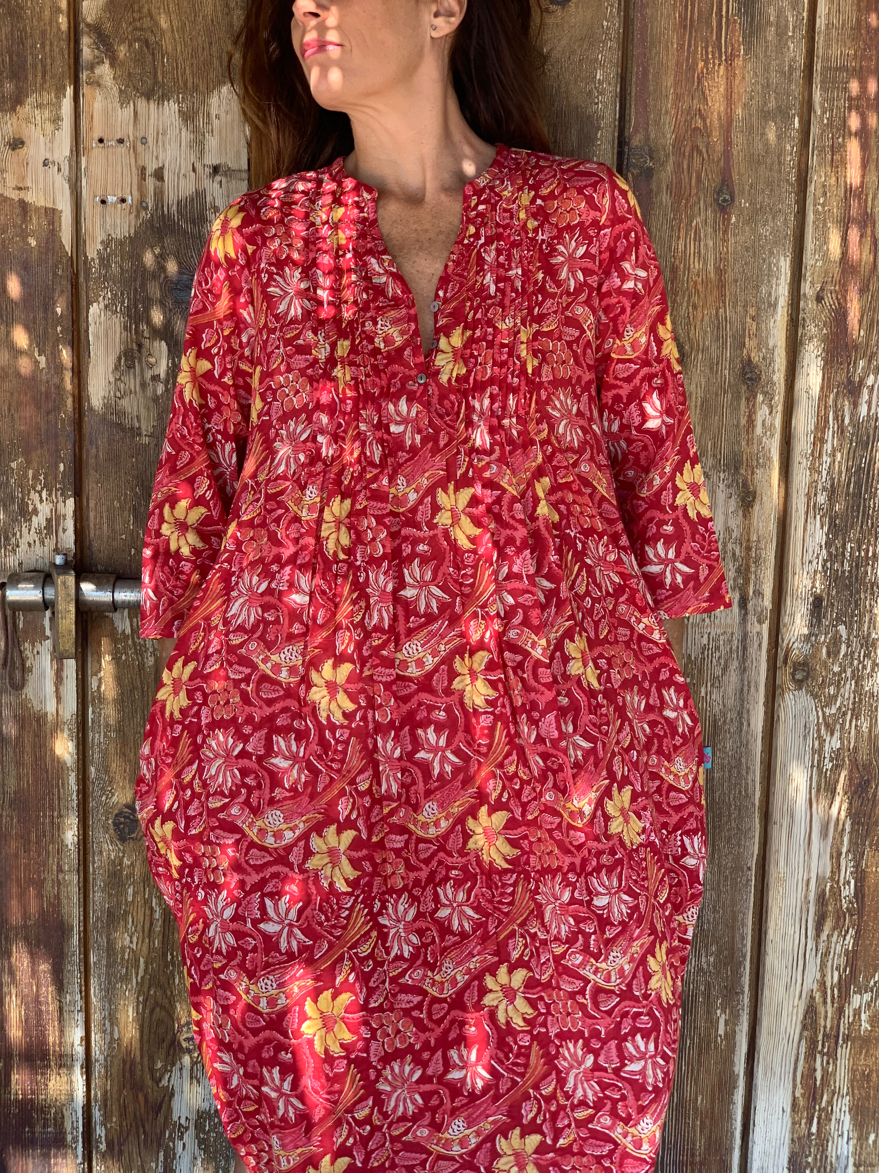 Ziazi Women's Tunica Dress - Joy Red Flowy Boho Maxi Dress for Beach, Vacation & Summer Outfits
