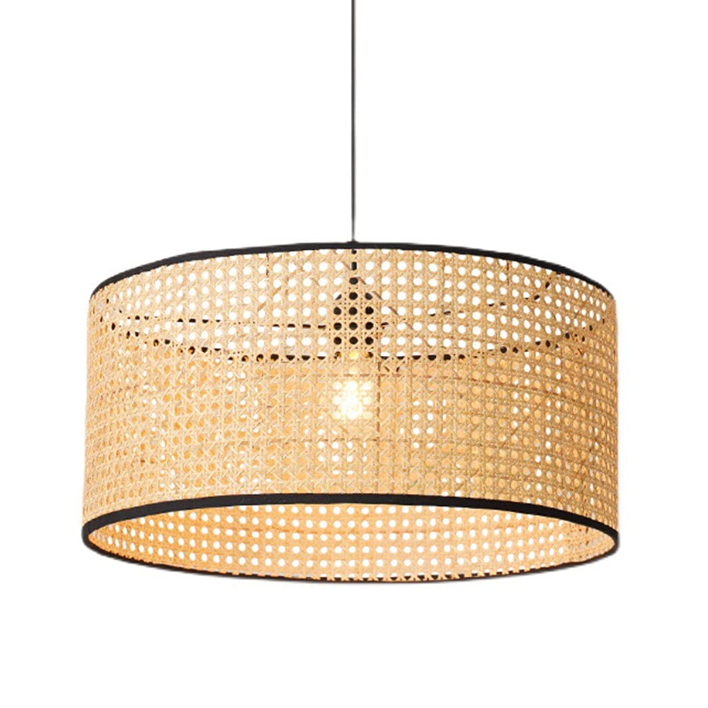 Nordic Industrial Vintage LED Bamboo Chandelier - Japanese-Style Rattan Weaving Pendant Light for Kitchen, Living Room & Dining Room | Modern Ceiling Lighting for Restaurants, Cafes and Home Decor
