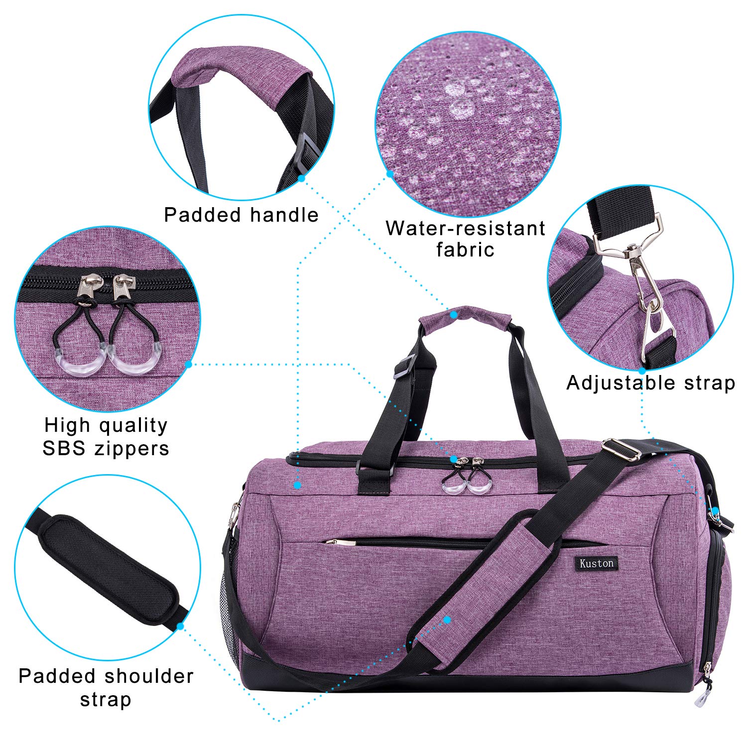 Kuston Sports Gym Bag with Shoes Compartment & Wet Pocket - Durable Gym Duffel Bag for Men & Women - Perfect for Workout, Travel & Overnight Trips