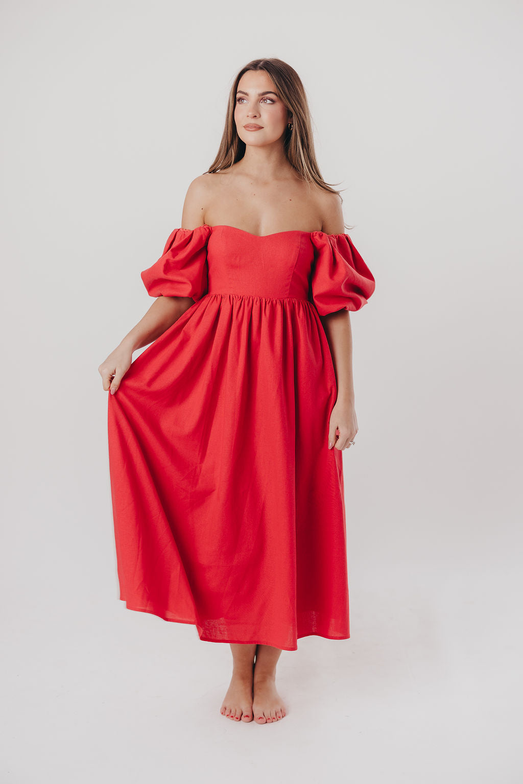 Stylish Hamilton Midi Dress in Red - Bump Friendly Maternity Dress (Sizes S-XL) for Pregnancy, Nursing & Special Occasions