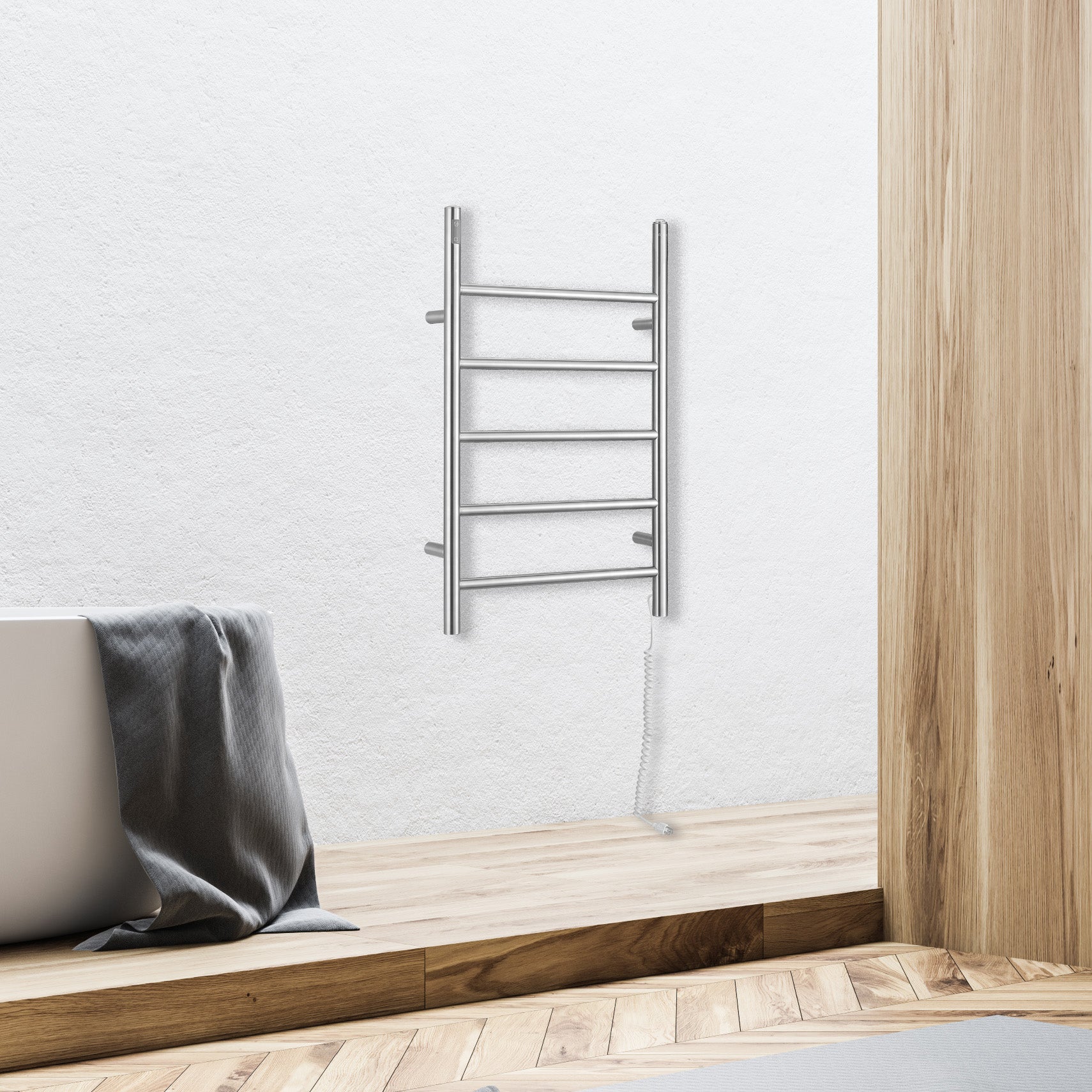 Nova OBT 3-in-1 5-Bar Towel Warmer with Built-in Timer | Brushed Stainless Steel | Bathroom Spa & Luxury Home Warming Solution
