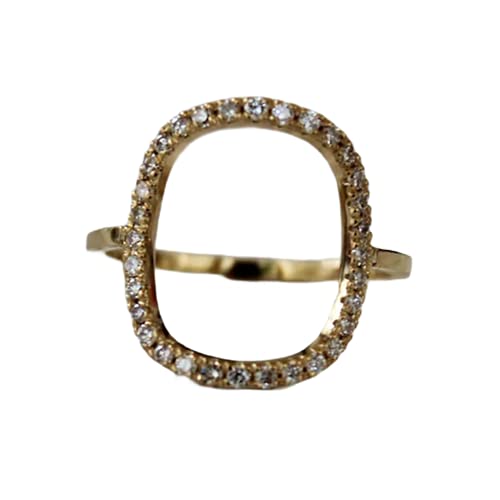 Art Deco Cubic Zirconia Ring - 925 Sterling Silver Open Circle Thin Band - Gold Vermeil Engagement Ring for Women - Perfect Gift for Anniversary, Valentine's Day & Special Occasions - Elegant Statement Jewelry for Evening Parties & Date Nights
