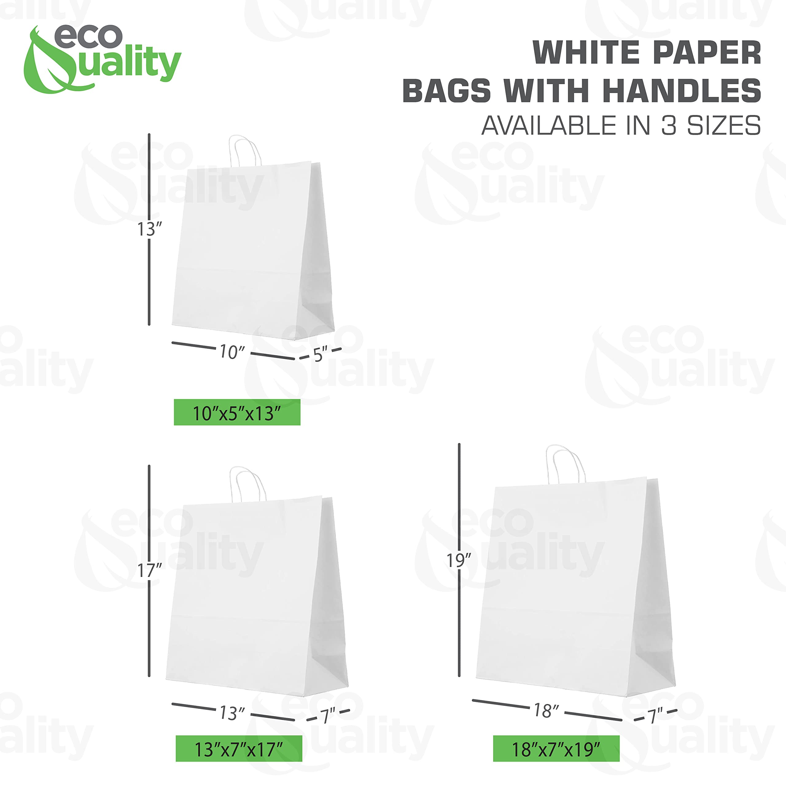 EcoQuality 500pcs Medium White Kraft Paper Bags with Handles - 10x5x15 inches - Strong Reusable Shopping & Gift Bags for Party, Retail, Merchandise, Lunch, Grocery - Eco-Friendly & Durable - Perfect for Stores, Weddings, Birthday Gifts & Farmers Market