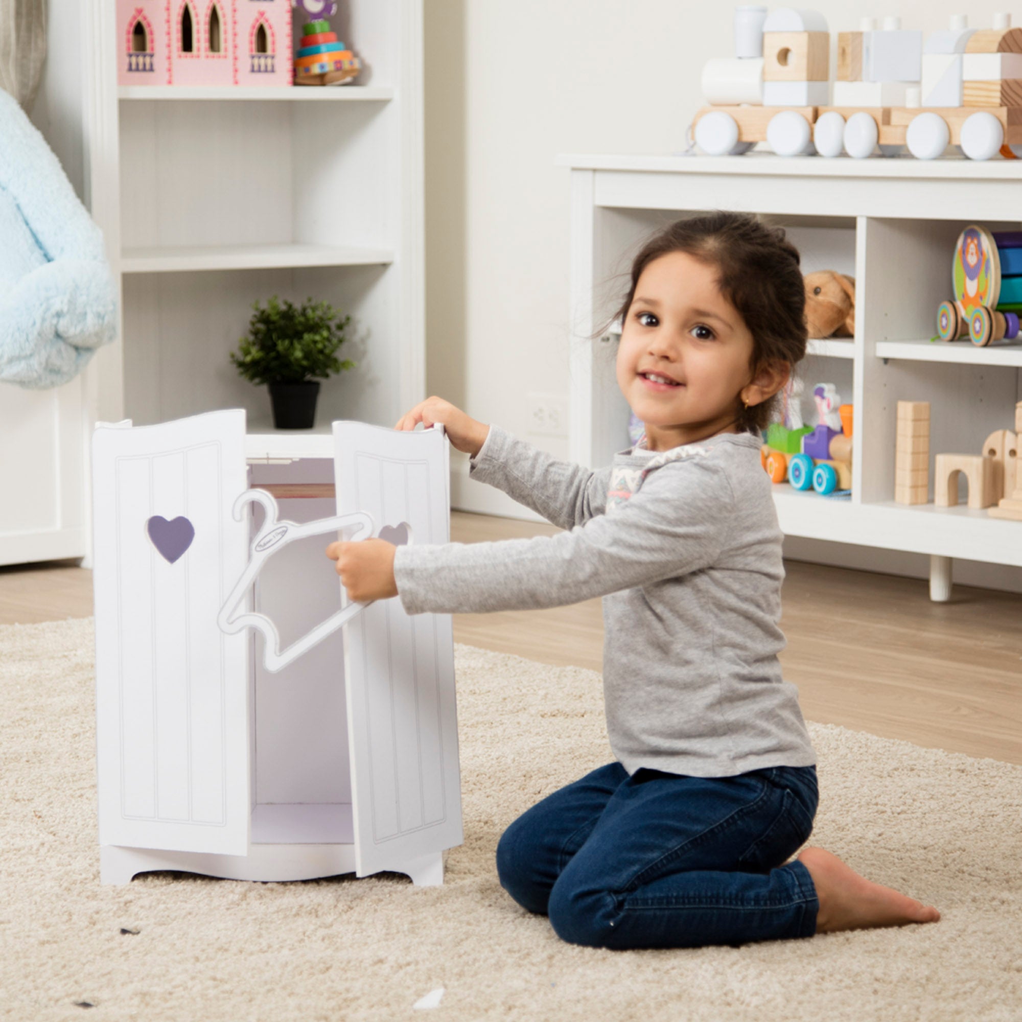 Mine to Love Play Armoire - Kids Wooden Wardrobe for Dress Up & Pretend Play - Perfect for Bedroom, Playroom & Daycare