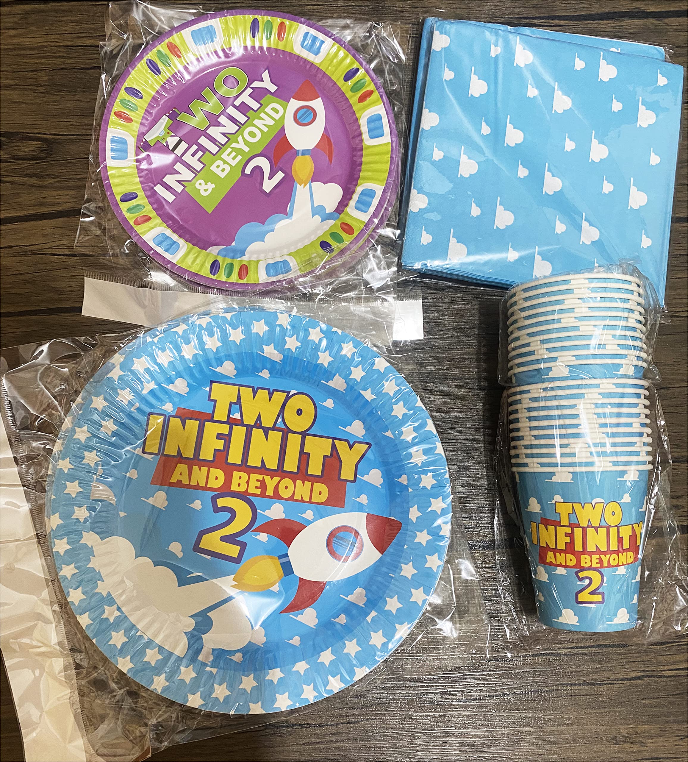 Two Infinity & Beyond Plates, Cups, Napkins - 2nd Birthday Party Supplies Set | Cartoon Themed Decorations for Kids Birthday Celebrations, Baby Showers & Disney Pixar Toy Story Inspired Events