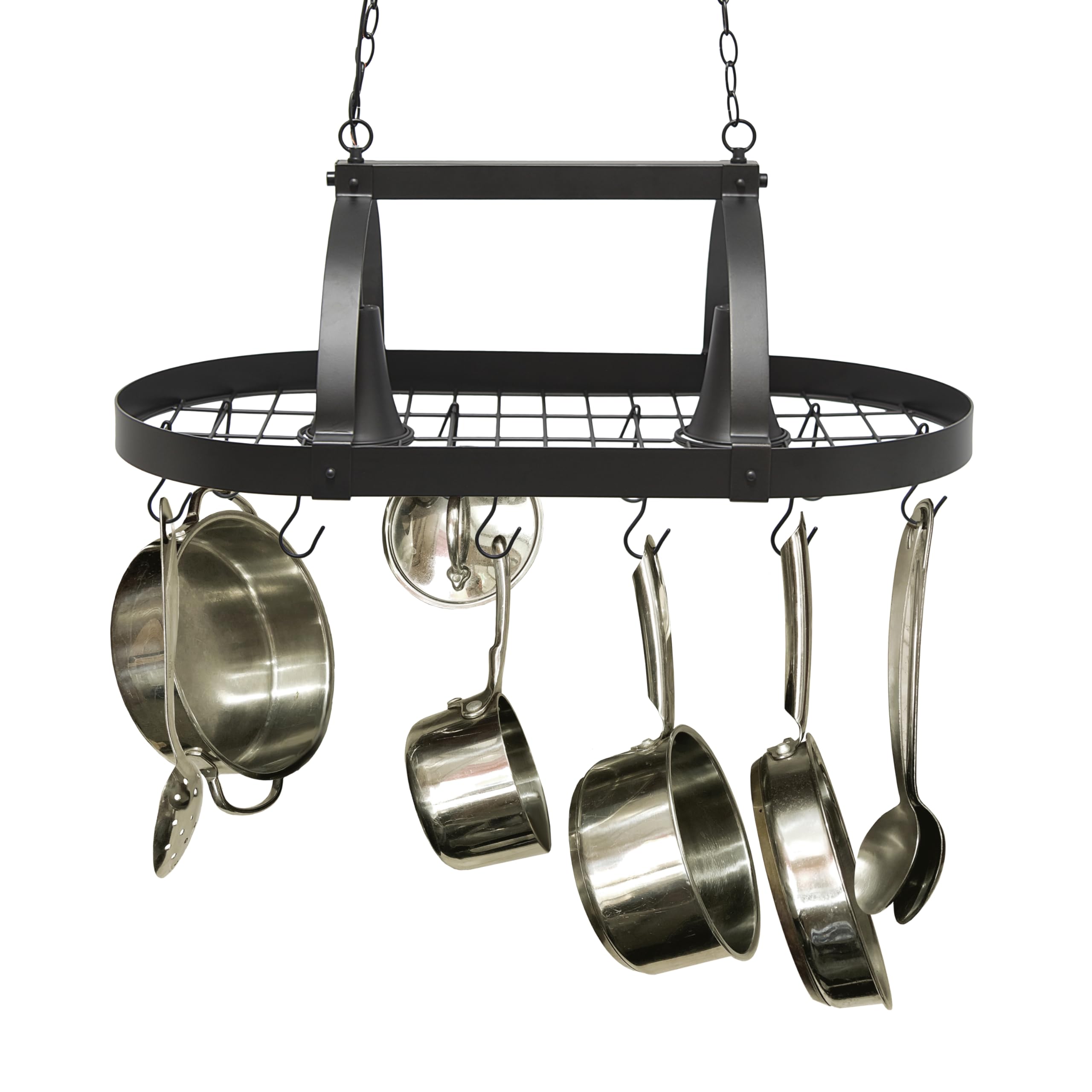 Elegant Designs PR1000-ORB 2-Light Kitchen Pot Rack with Downlights in Oil Rubbed Bronze - Perfect for Organizing Cookware in Modern Farmhouse & Rustic Kitchens