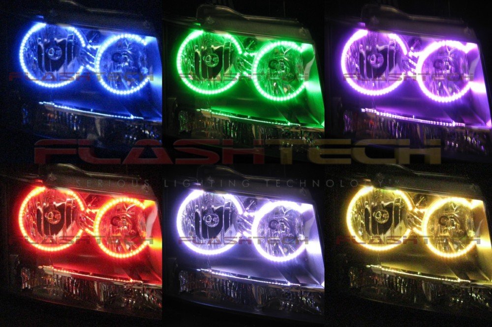 Flashtech V.3 Fusion RGB Color Changing LED Halo Ring Headlight Kit - Compatible with 2007-2013 Chevrolet Suburban | Multi-Color Customization for Off-Road, Night Driving & Car Shows