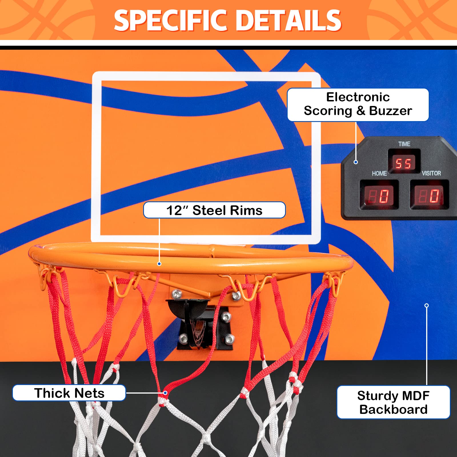 GYMAX Electronic Basketball Game with LED Scoreboard - Indoor Basketball Arcade Game for Kids & Adults, Includes 3 Basketballs & Air Pump, Foldable Design for Easy Storage - Perfect for Home Entertainment, Birthday Parties, and Office Break Rooms