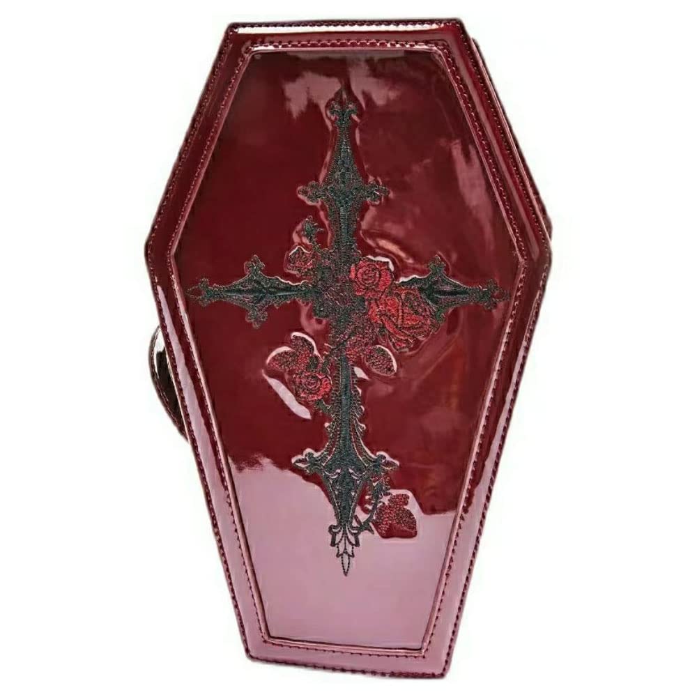 Gothic Coffin-Shaped Waterproof Makeup Bag for Women - PU Leather Cosmetic Organizer & Toiletry Pouch (Red) | Perfect for Travel, Halloween Costumes & Gothic Fashion Accessories