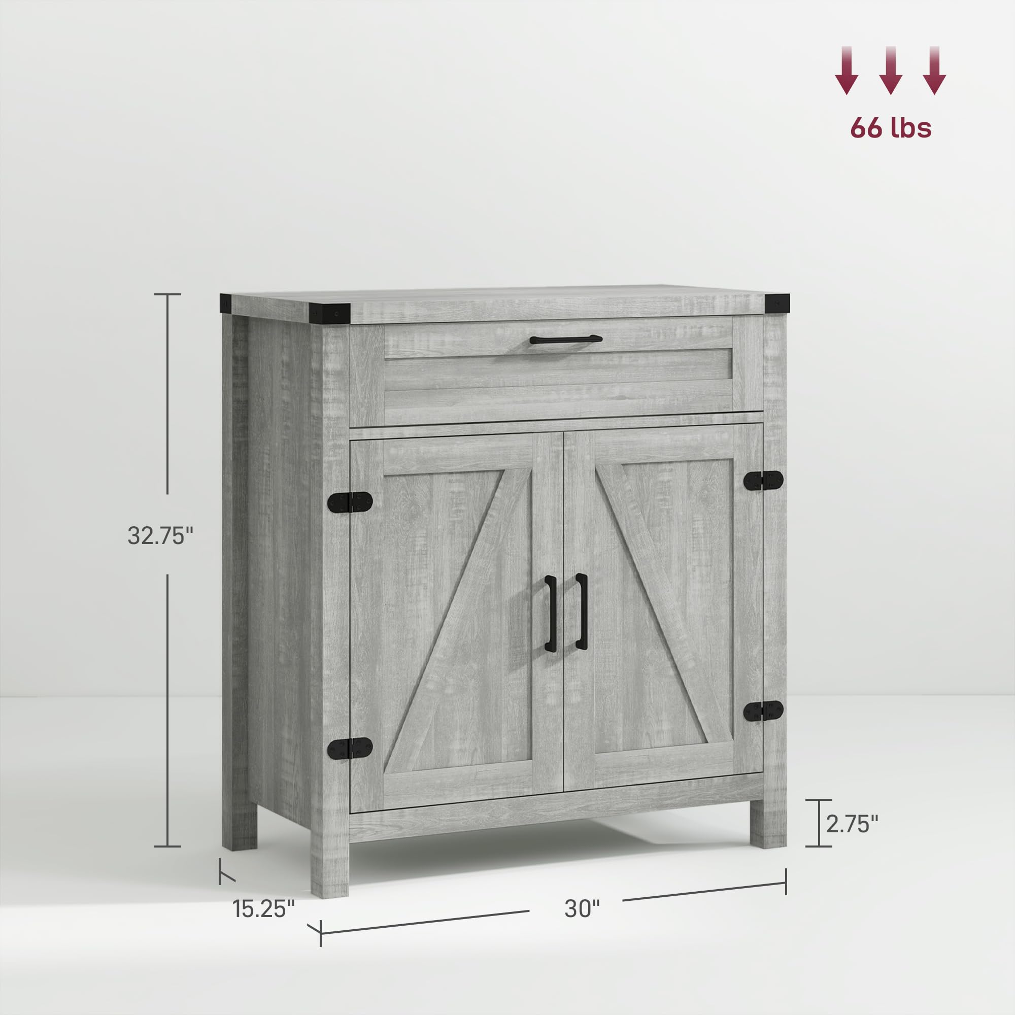 HOMCOM Modern Farmhouse Sideboard Buffet Cabinet with Storage Drawer & 2 Barn Doors - Gray Kitchen Coffee Bar Cabinet for Dining Room, Living Room & Home Decor